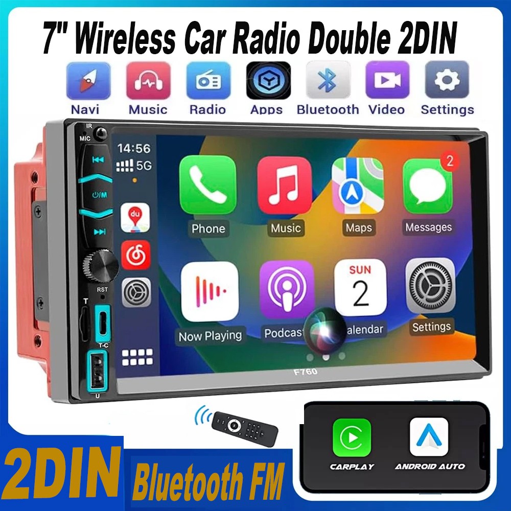 Wireless Car Radio Double 2DIN Apple CarPlay Stereo Touch Screen Bluetooth FM