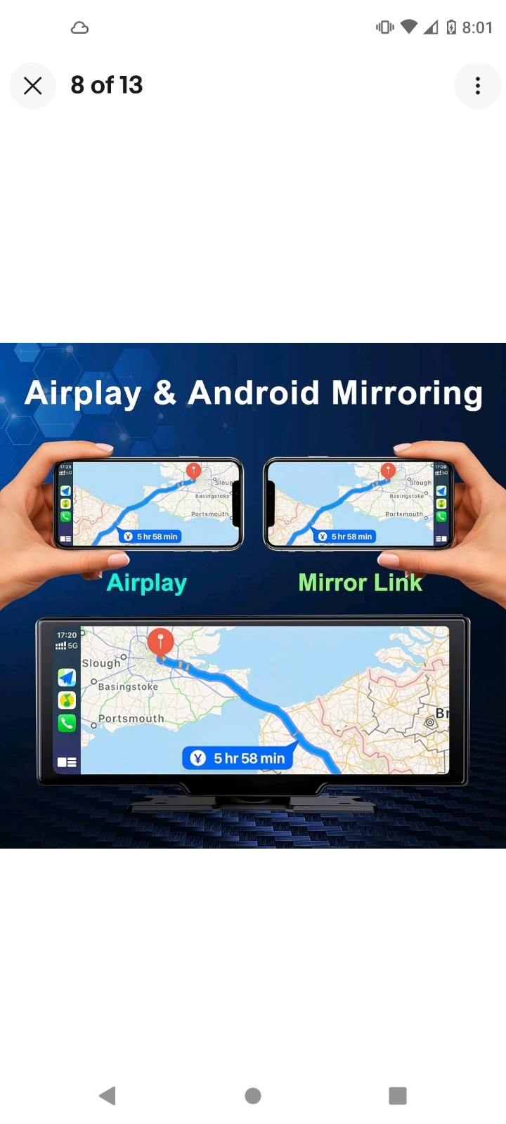 Portable 9.3-Inch Wireless Apple Carplay Screen for Car with Auto Brightness, 4K