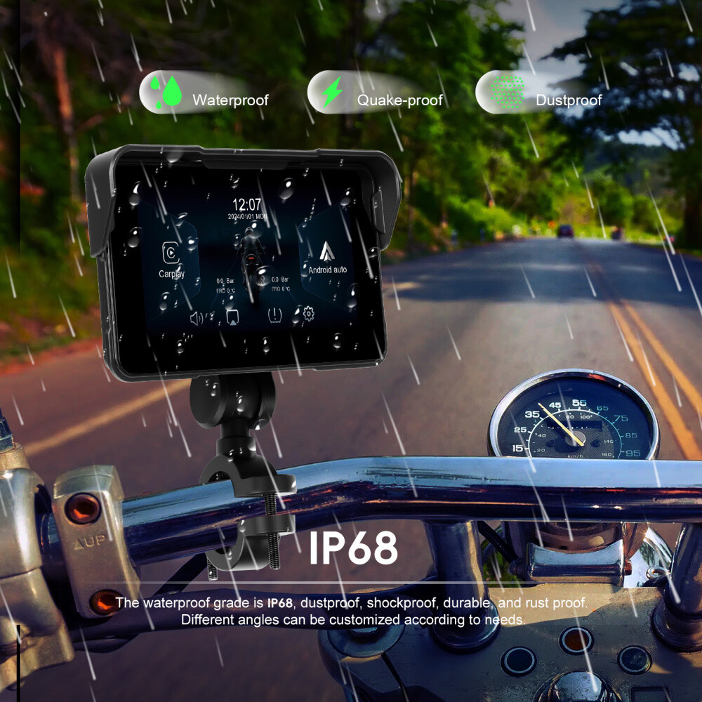 5″ Waterproof Motorcycle Navigator Portable Wireless CarPlay Android Auto Screen