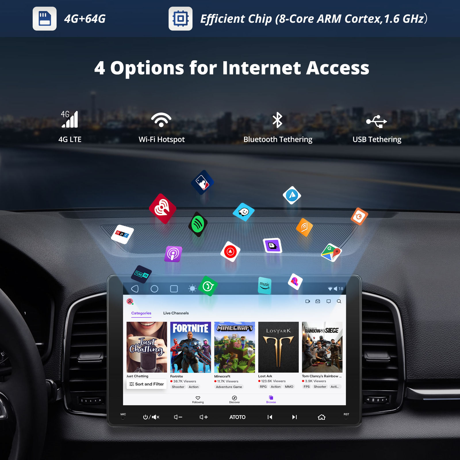 ATOTO A6 PLUS Android Car Stereo 7″ QLED GPS 4G LTE 4GB+64GB Wireless CarPlay BT