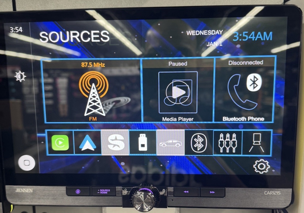 Jensen CAR1215 12″ 1-DIN/2-DIN Multimedia Receiver with CarPlay and Android Auto