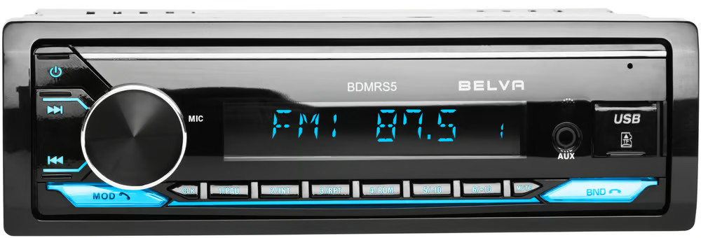 Belva BDMRS5 Single DIN Bluetooth Car Stereo Receiver USB SD AUX 5V Preamp O/P