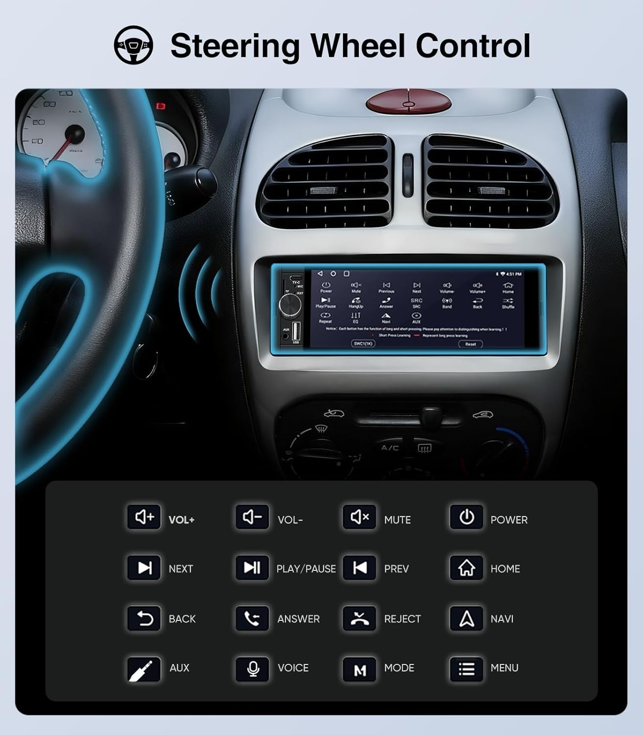 6.36″ Android Auto Carplay Stereo Single DIN