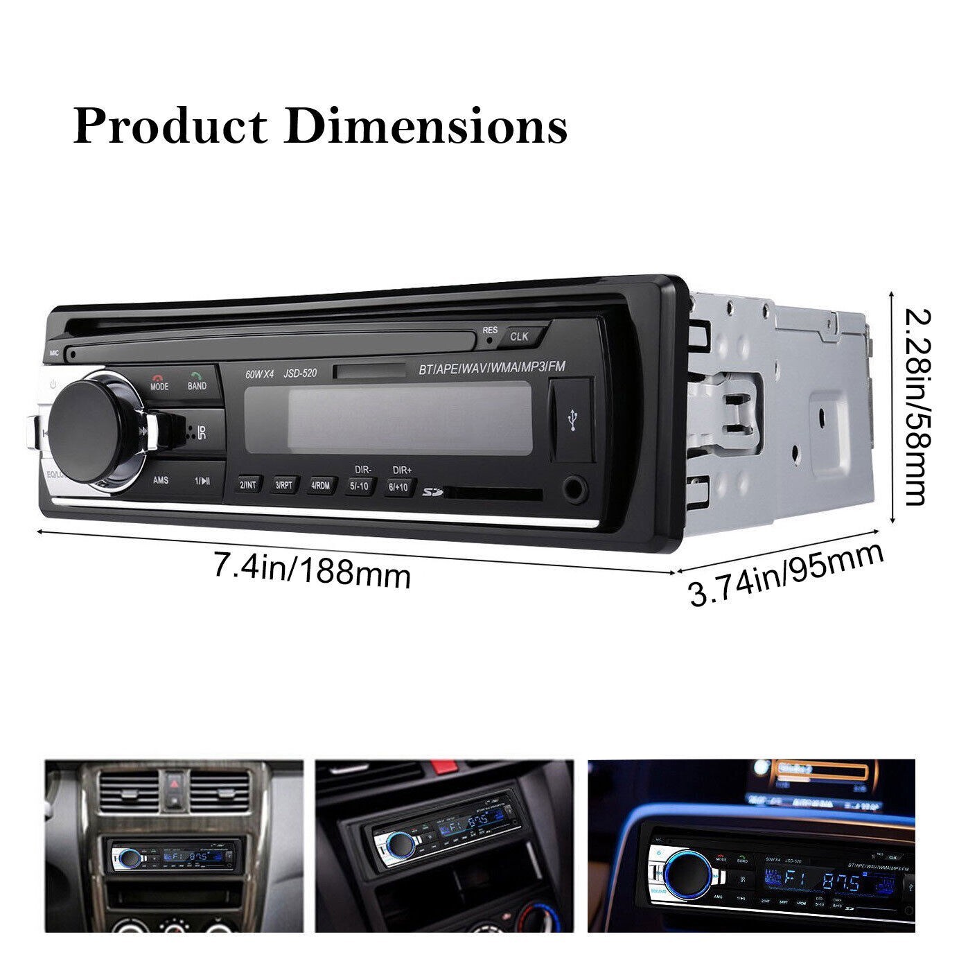 Bluetooth Car Stereo In-Dash FM Receiver SD MP3 Radio Player 1 Din Hands-free US