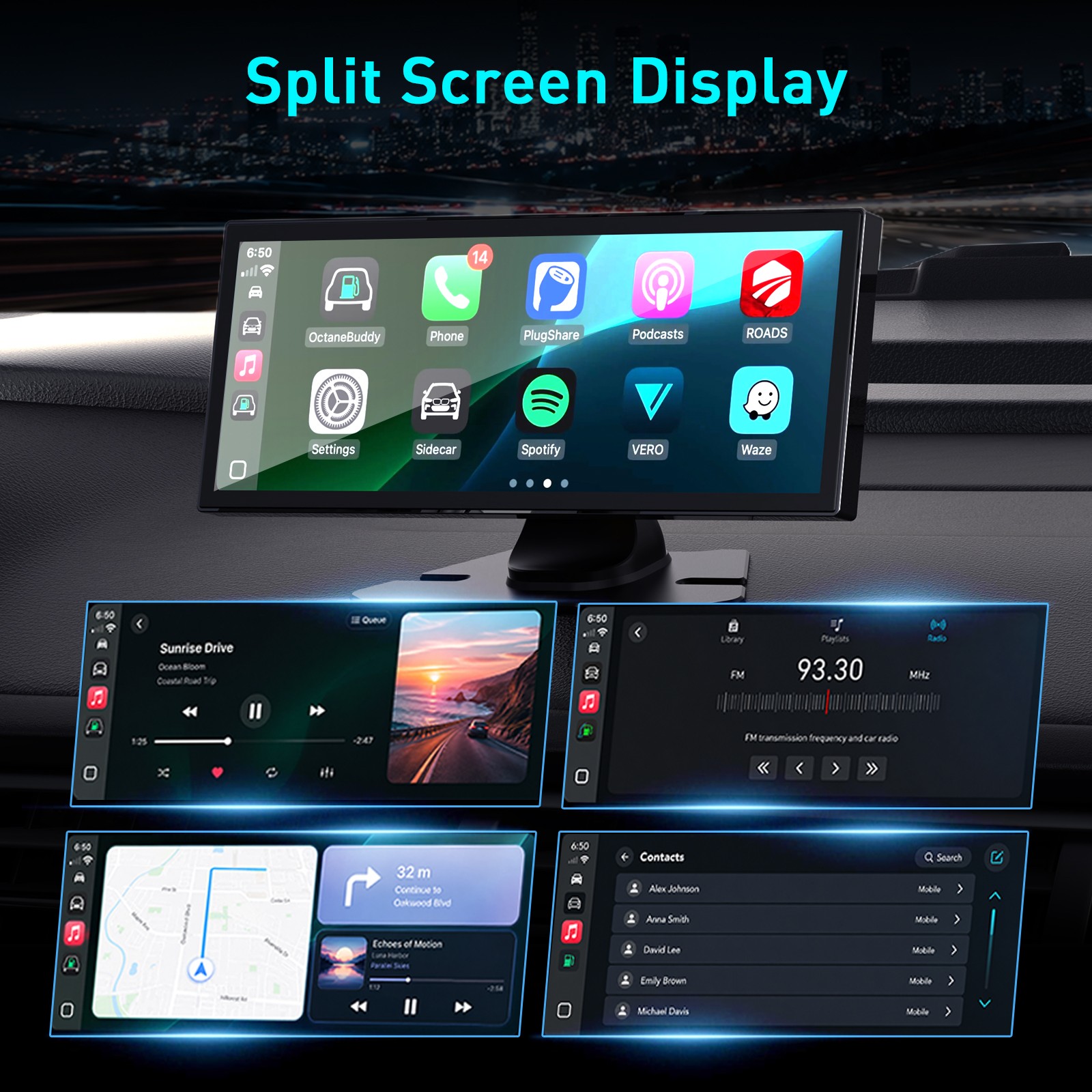11.26″ Car Stereo Wireless Apple CarPlay Android Auto FM Touch Screen Radio DVR