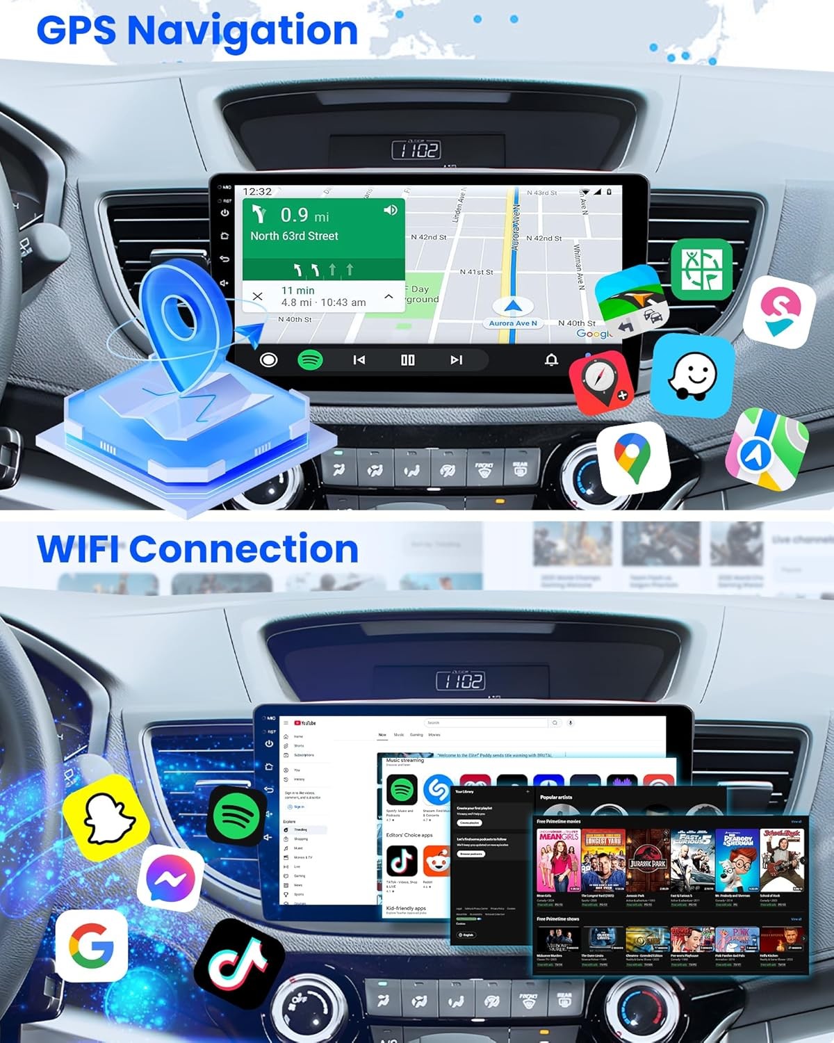 Car Stereo for Honda CR-V 2012–2016, Wireless CarPlay & Android Auto GPS, WiFi