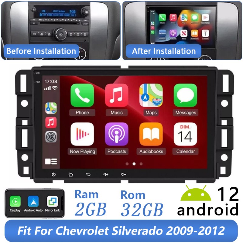 For 2009-2013 Chevrolet Silverado Apple CarPlay Android 14 Radio Stereo GPS WiFi