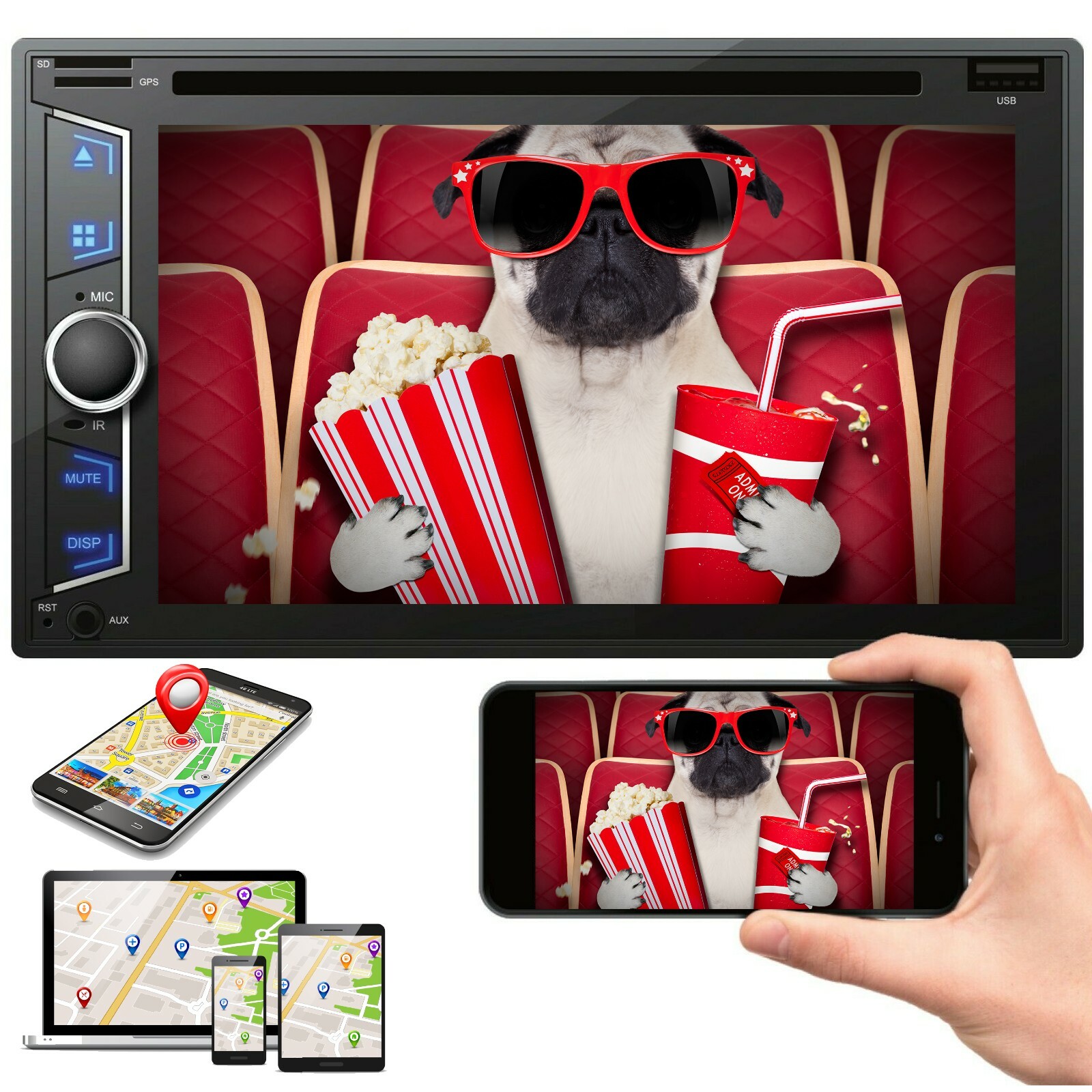 200w 2Din Car 6.2″ DVD CD Touch Screen Radio Mirror Link For Android & IOS NAVI