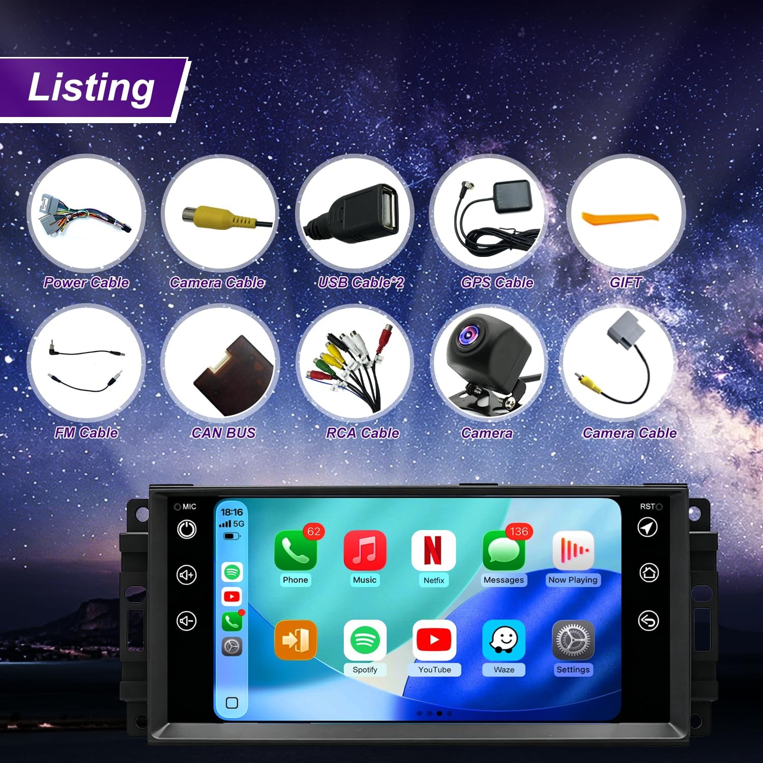 5G WiFi Upgrade Car Radio Touch Screen for Dodge & Jeep 2007-2020, GPS