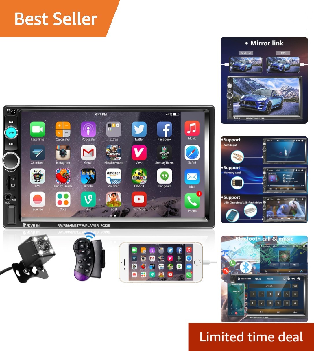 Versatile Double Din 7-Inch Touchscreen Car Stereo with FM, USB & Backup Camera