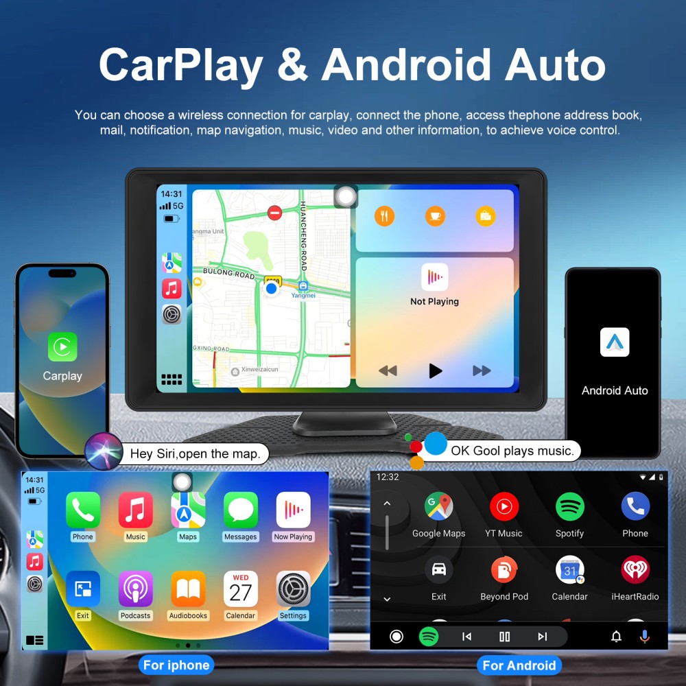 9 inch Adjustable Car Stereo RadioWireless Apple Carplay Auto Touch Screen BT