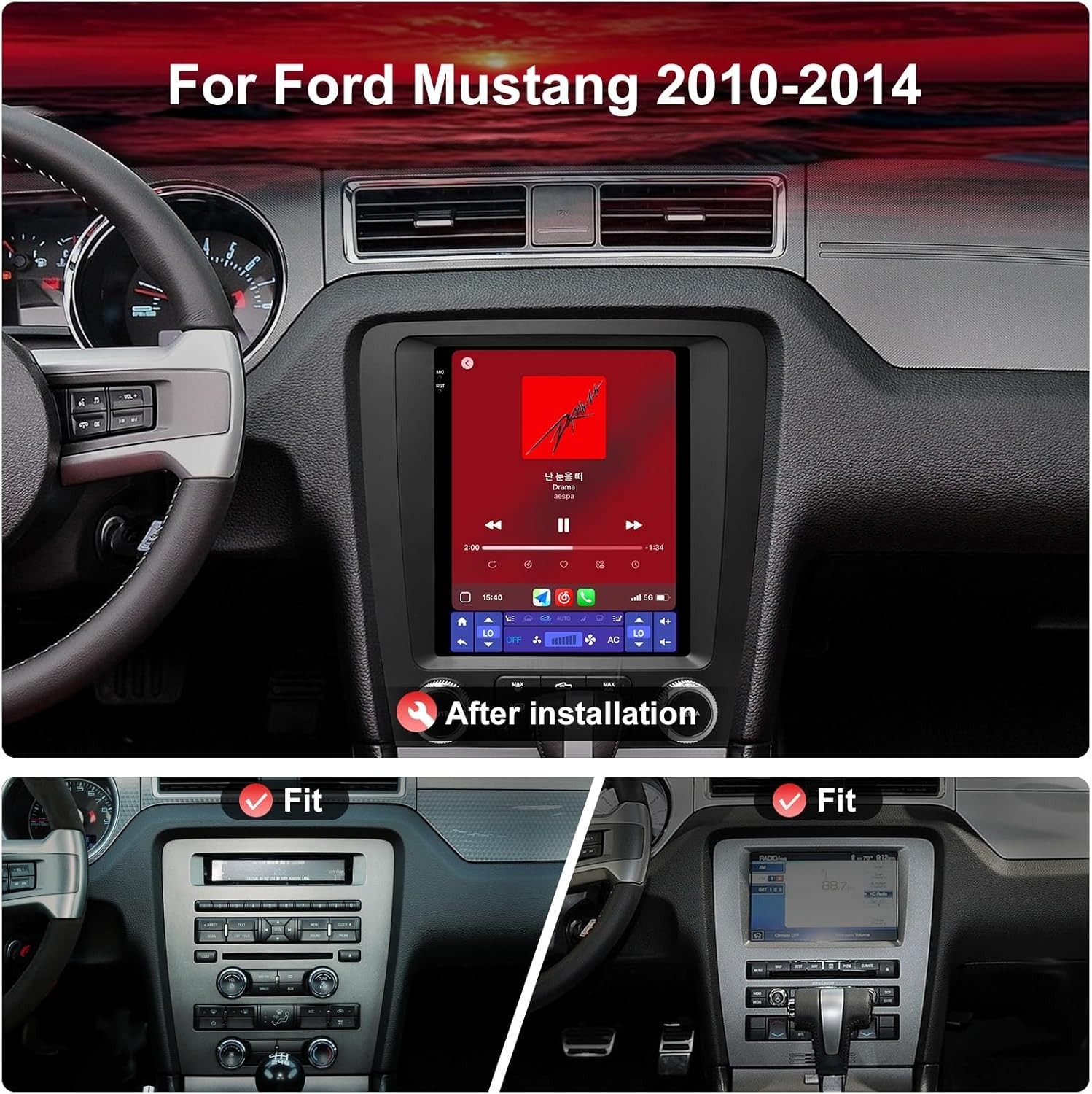 Car Stereo Radio Upgrade for 10-14 Ford Mustang, 9.7″ 4+64GB QLED Touch Screen