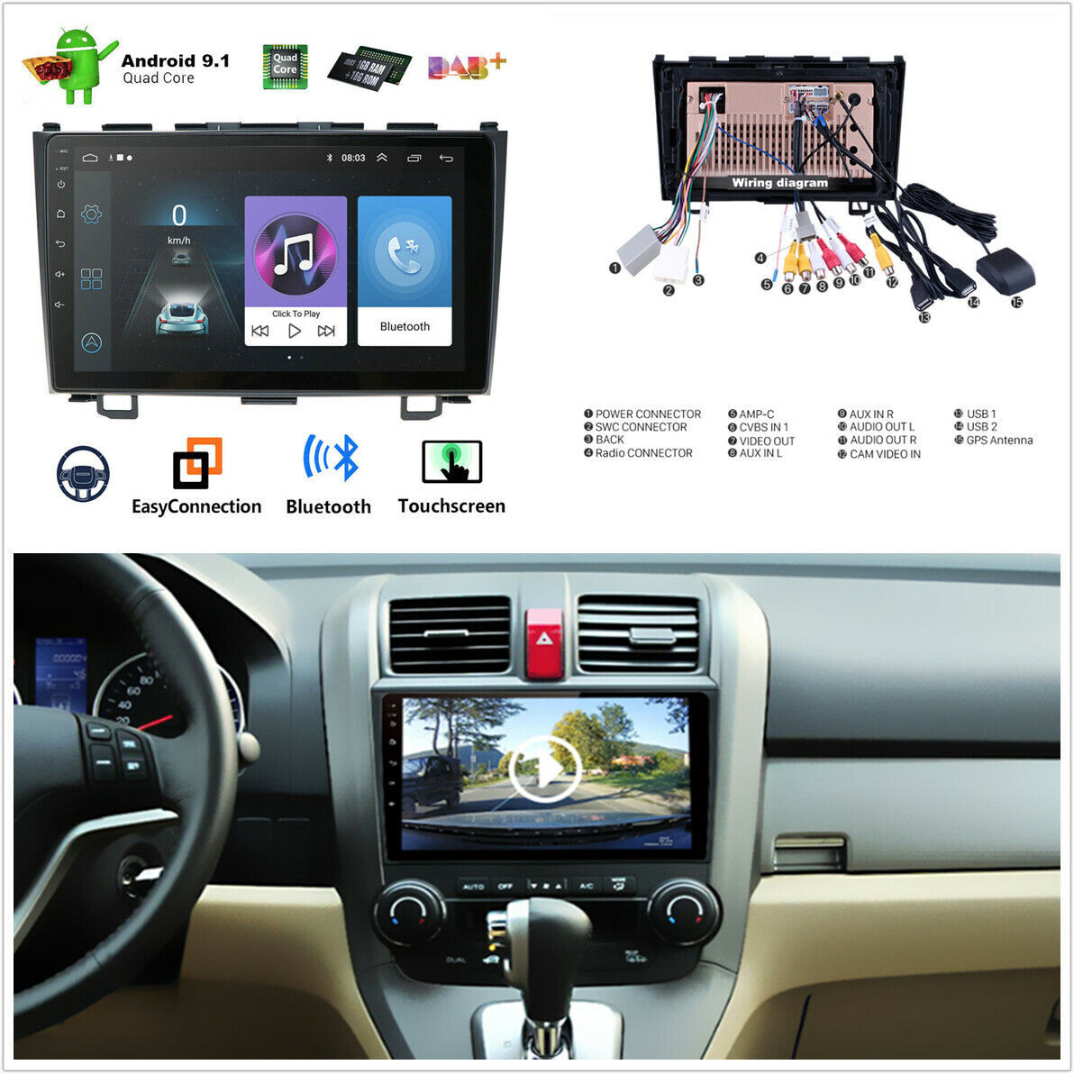 9” 4-Core 1GB＋16GB Android 9.1 Car Stereo Radio GPS Player For Honda CRV 06-11