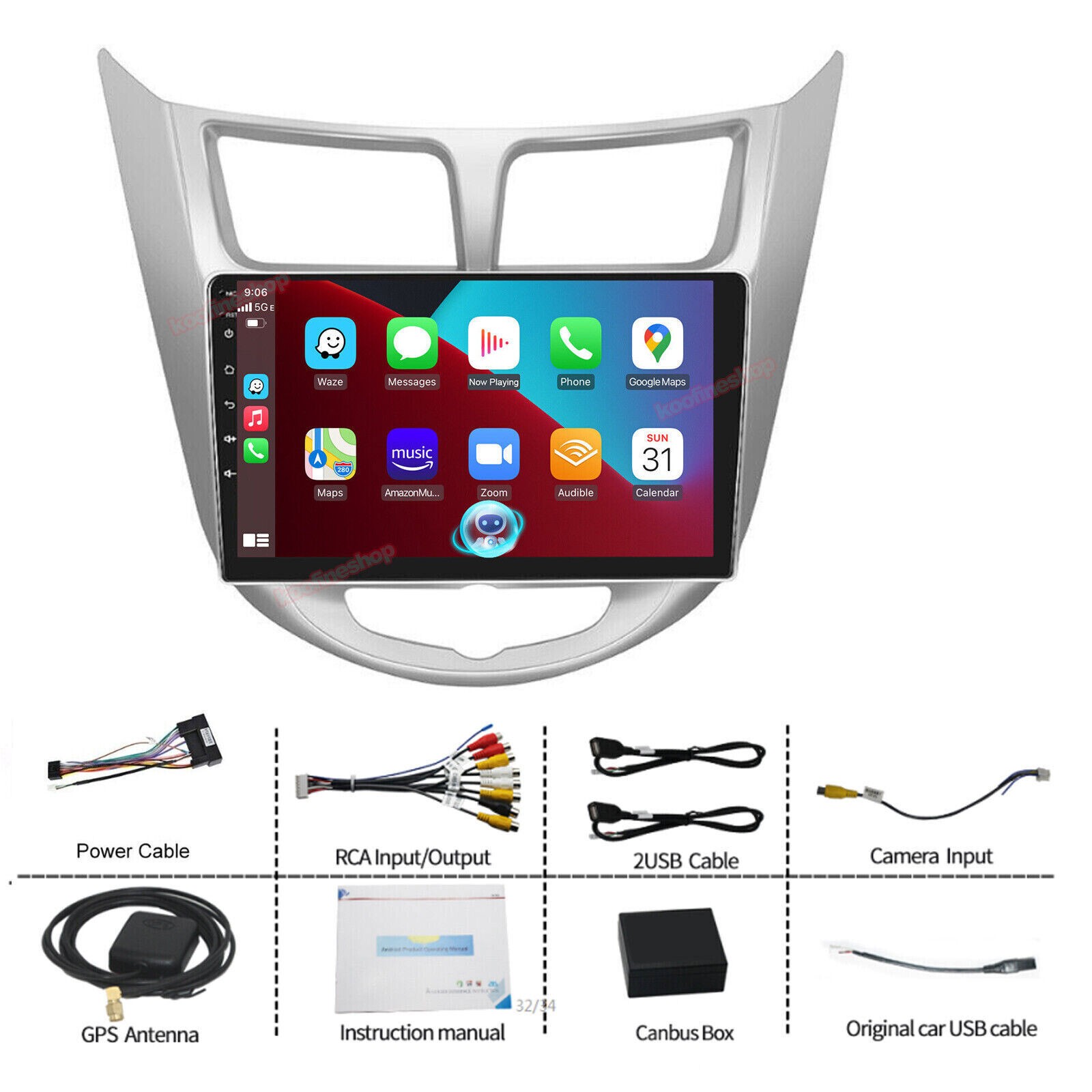 For 2012-2017 Hyundai Accent Apple CarPlay Car Radio Android 15 GPS Stereo WIFI