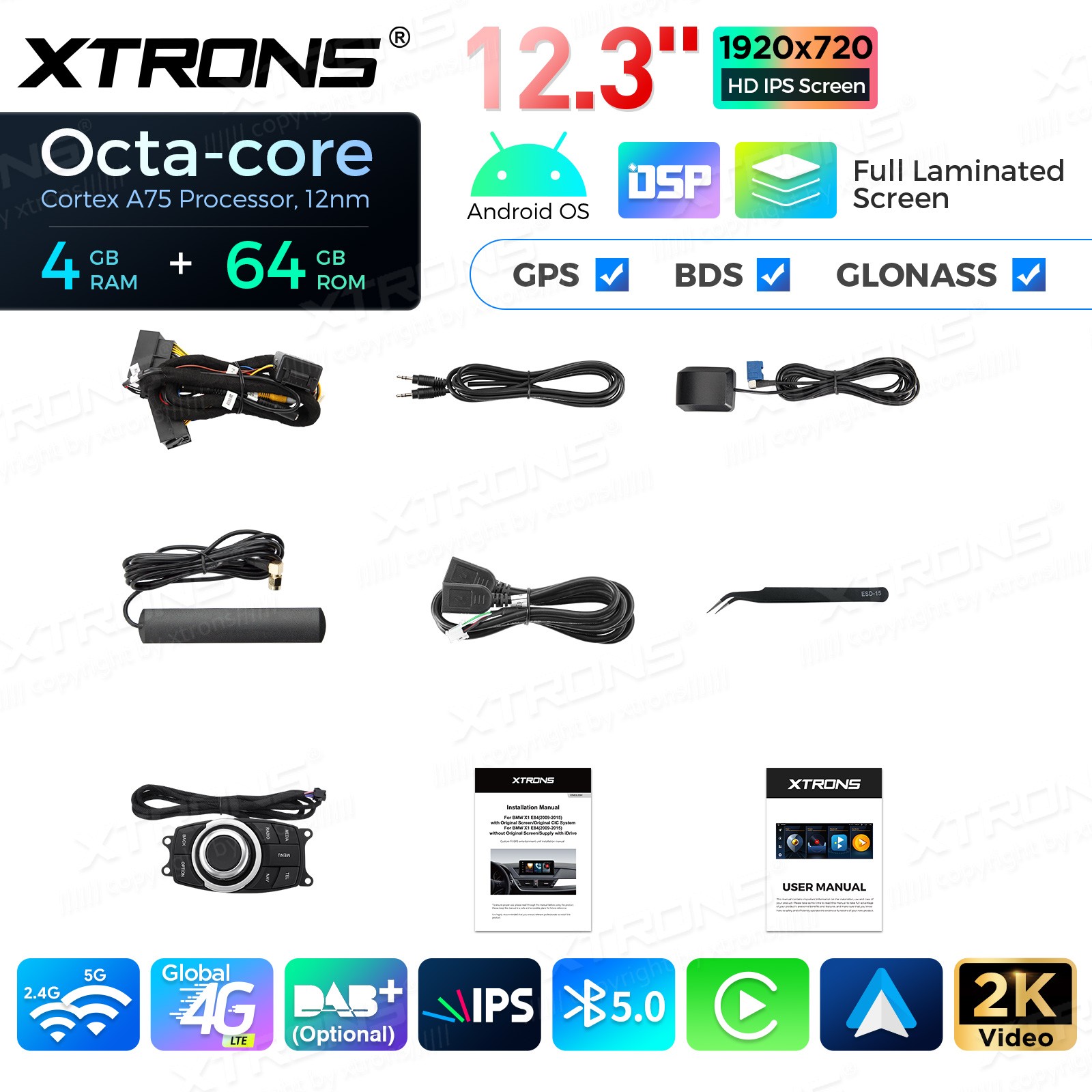 12.3″ Android 14 4G 8-Core 4+64GB CarPlay Car Screen Upgrade WiFi For BMW X1 E84