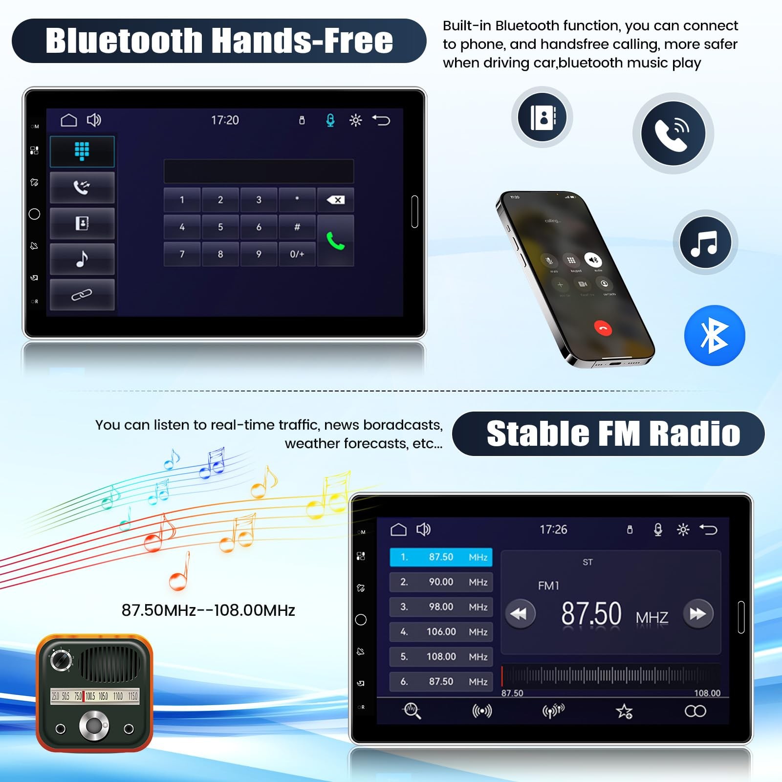 10.1 Inch Single Din Car Radio Stereo with Wireless CarPlay&Android Auto, Det…