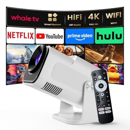 4K Smart Projector [Auto Screen Correction & 3D Audio WhaleTV (Black-and-white)