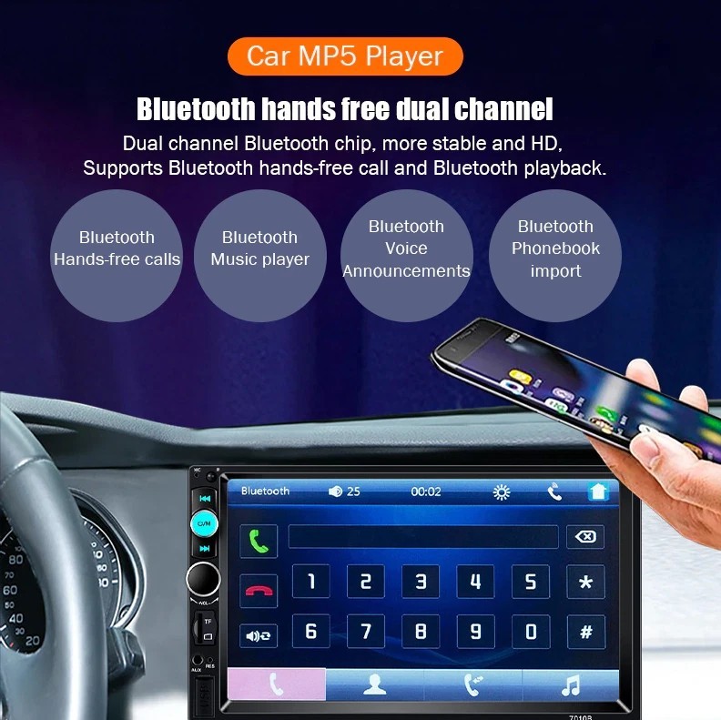 7″ Double 2 DIN Car MP5 Player Bluetooth Touch Screen Stereo Radio With Camera