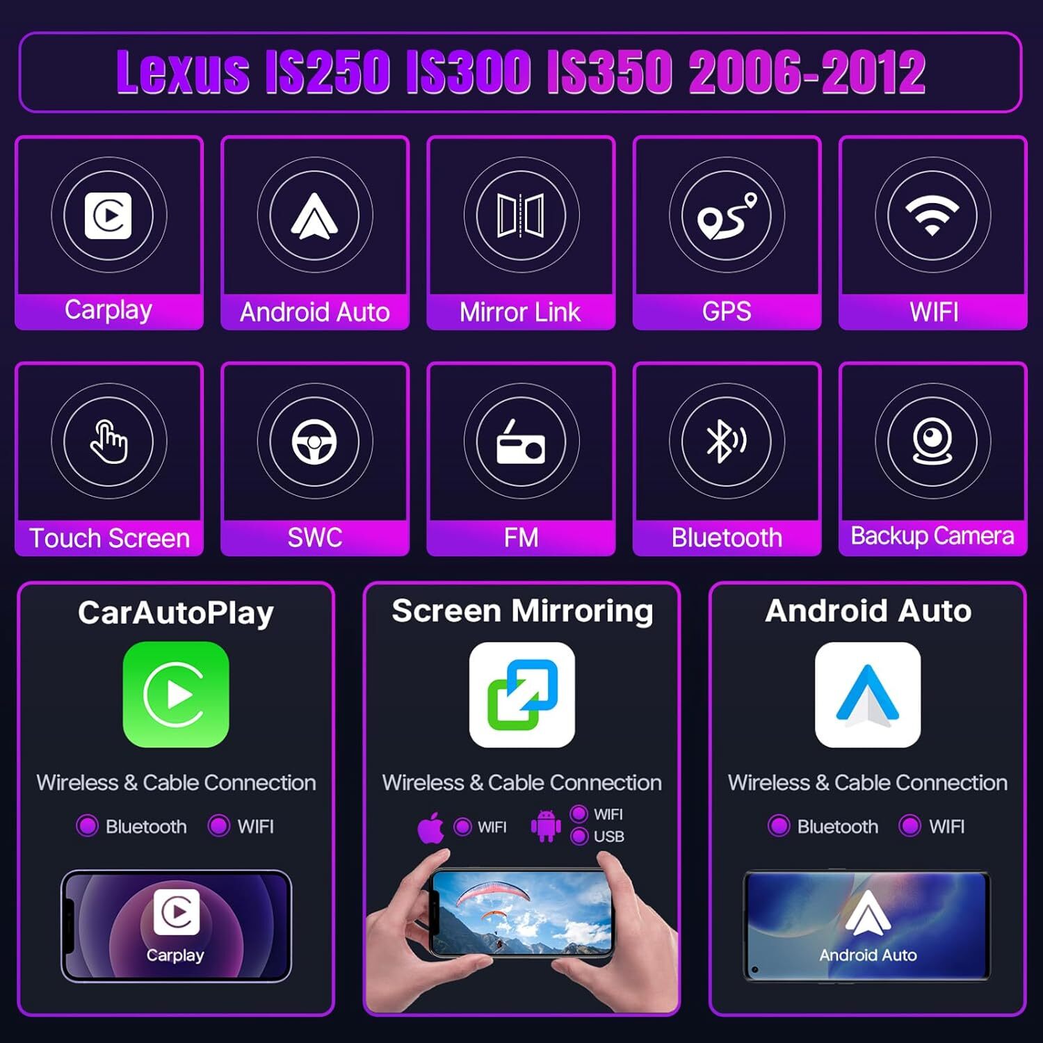 Carplay Android13 Screen Car Stereo Radio for Lexus IS250 IS300 IS350 2006-2012