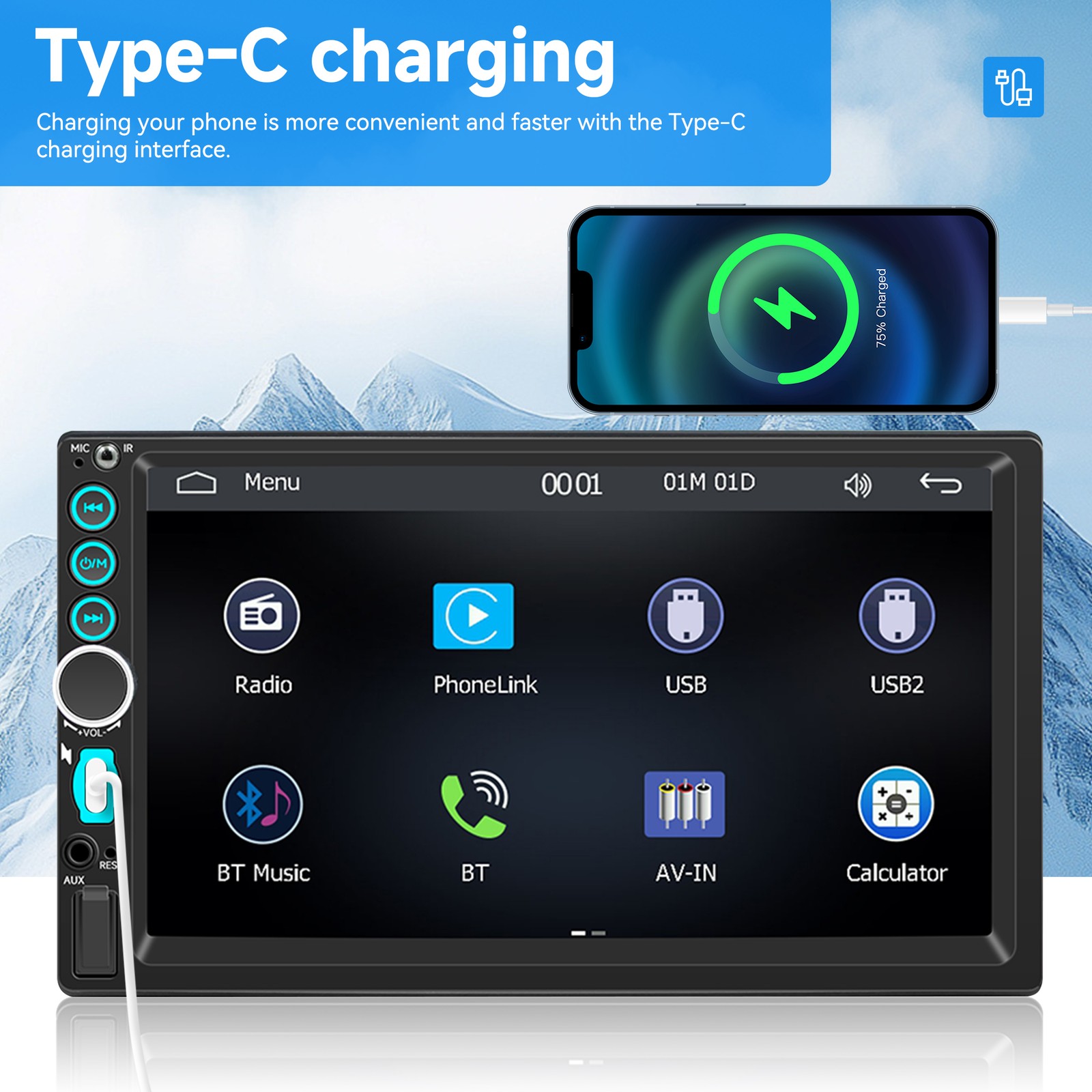 DUAL 2-DIN 7″ TOUCHSCREEN CAR STEREO WITH BLUETOOTH, APPLE/ANDROID CARPLAY US