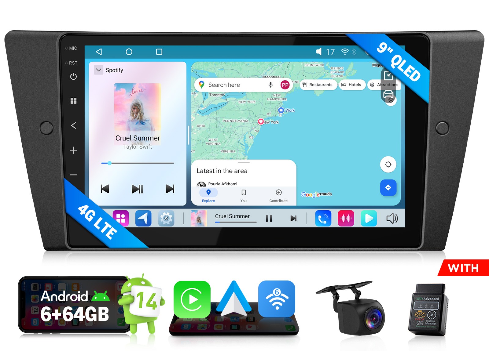 E90X7S 9″ Android 14 Car Stereo CarPlay for BMW E90 328 2007-2013 Plug and Play