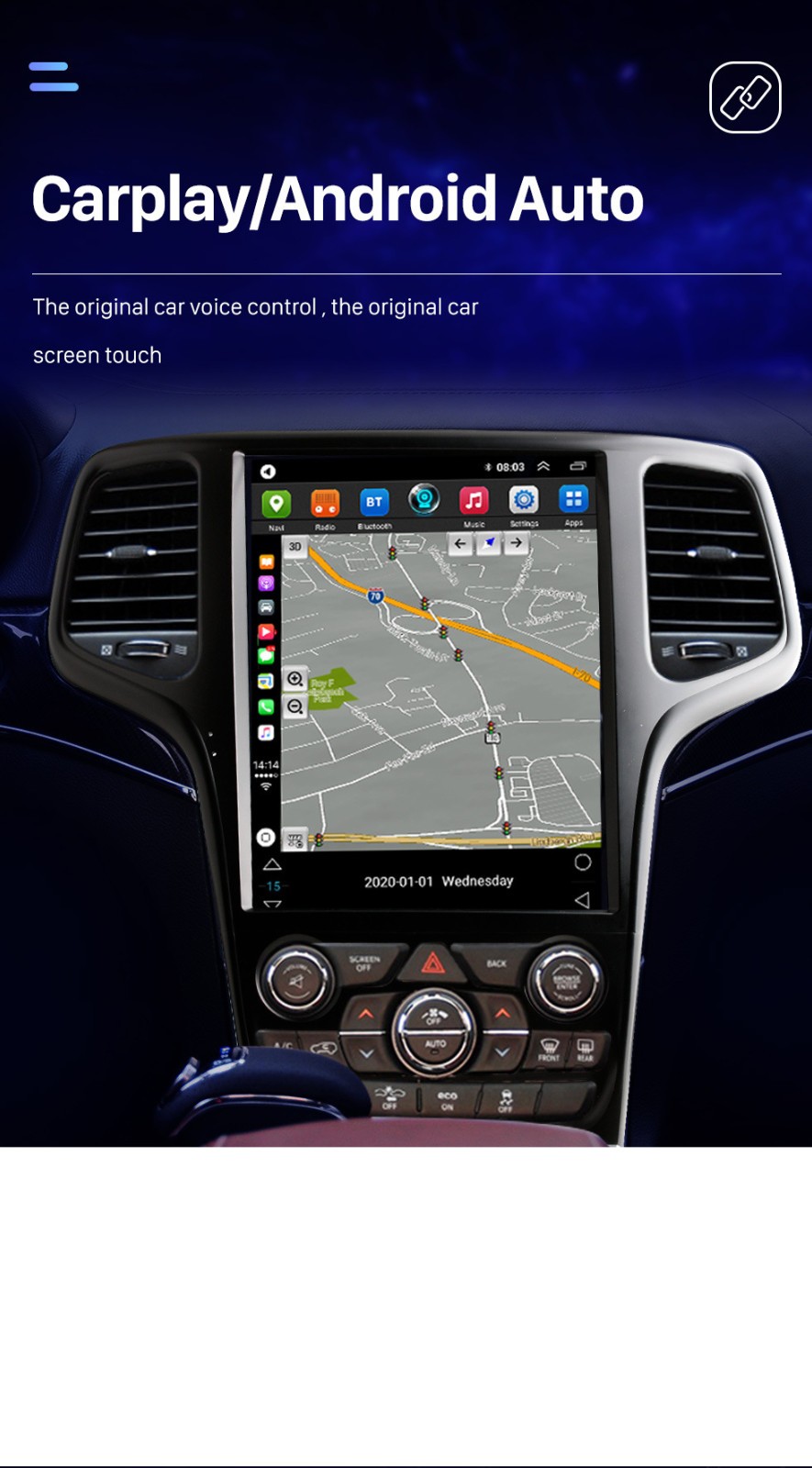 12.8″ US Android Car Radio Stereo GPS Carplay For 2014-2020 Jeep Grand Cherokee