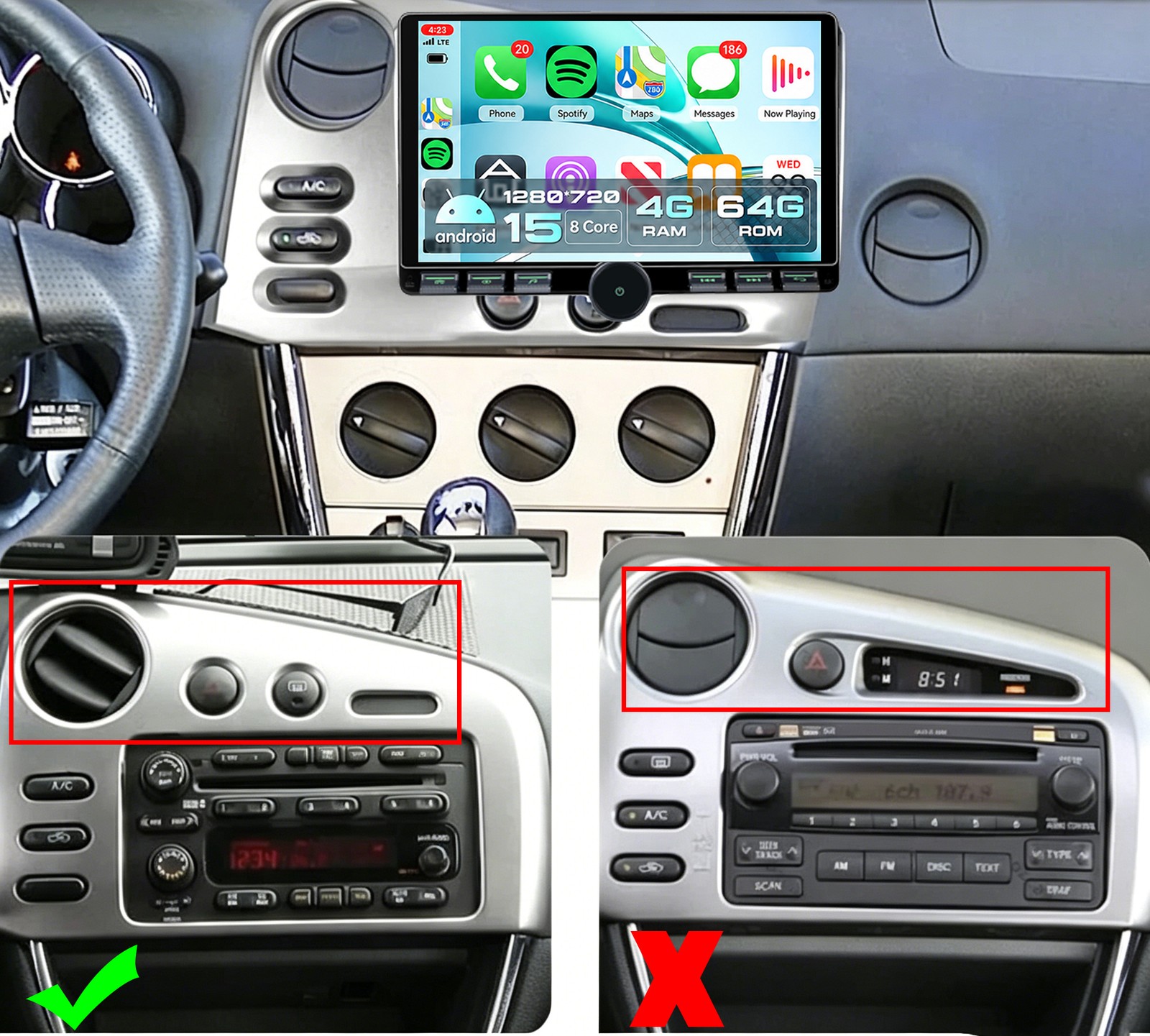 10.8″ For 2003 2004 Toyota MATRIX CarPlay Car Stereo Radio GPS Nav BT RDS