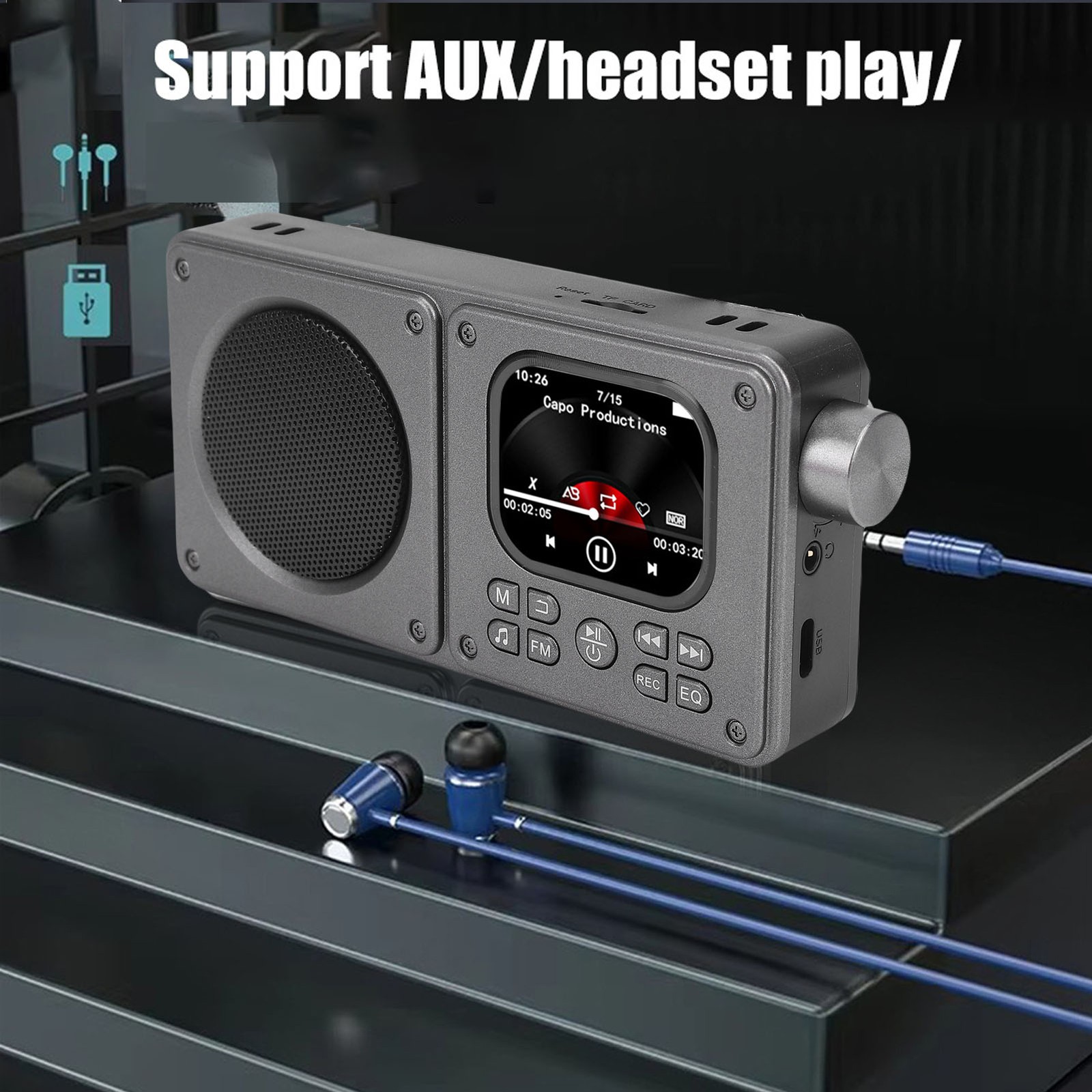 Video Radio AM FM 2.01 Inch Screen MP3 MP4 Player Bluetooth 5.4 Speaker Por FSZJ