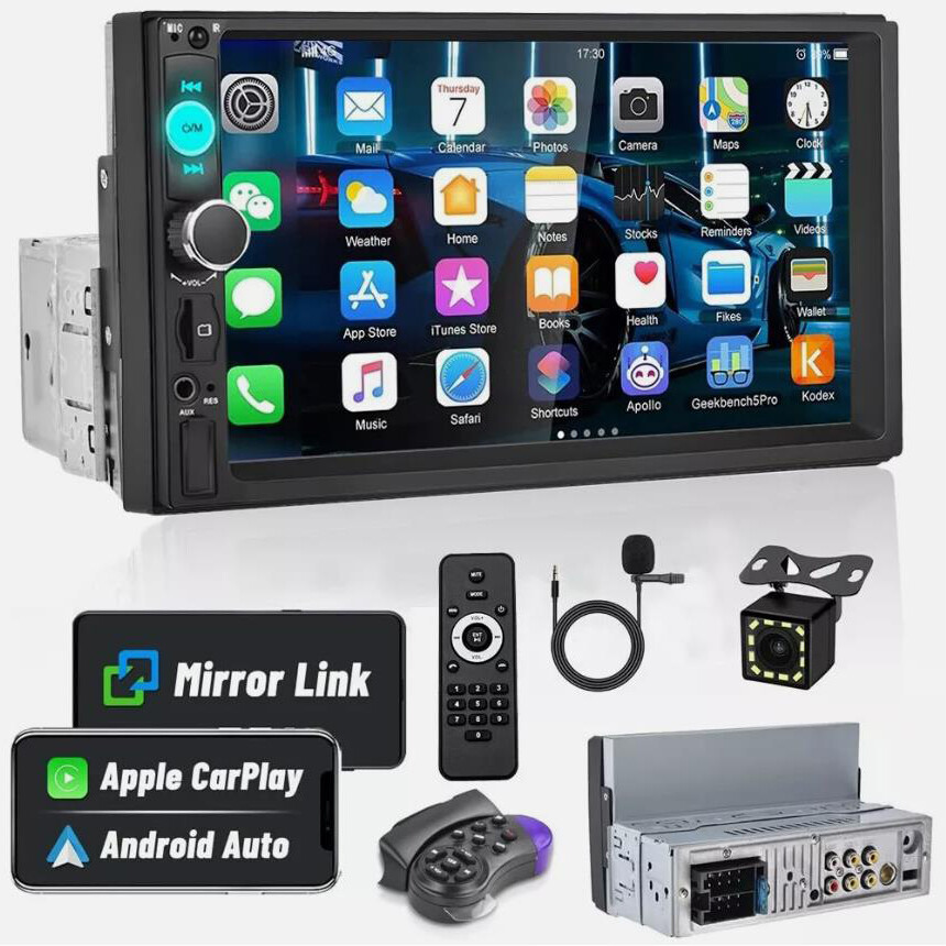 7″ Single 1Din Touch Screen Car Stereo Radio For CarPlay Bluetooth Apple/Android