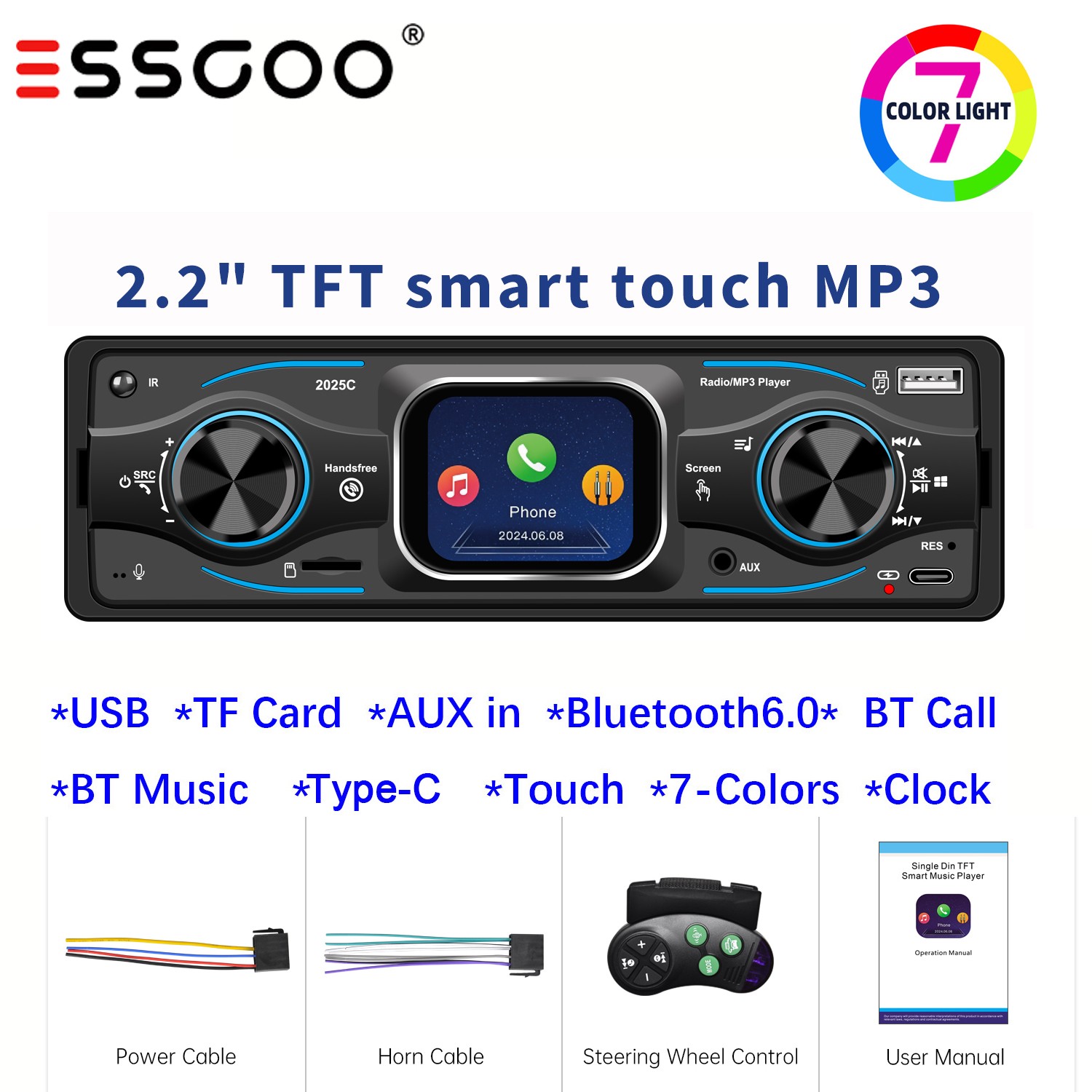 Single Din Car Stereo Radio Smart Touch MP3 Bluetooth FM/USB/AUX/RC Head Unit