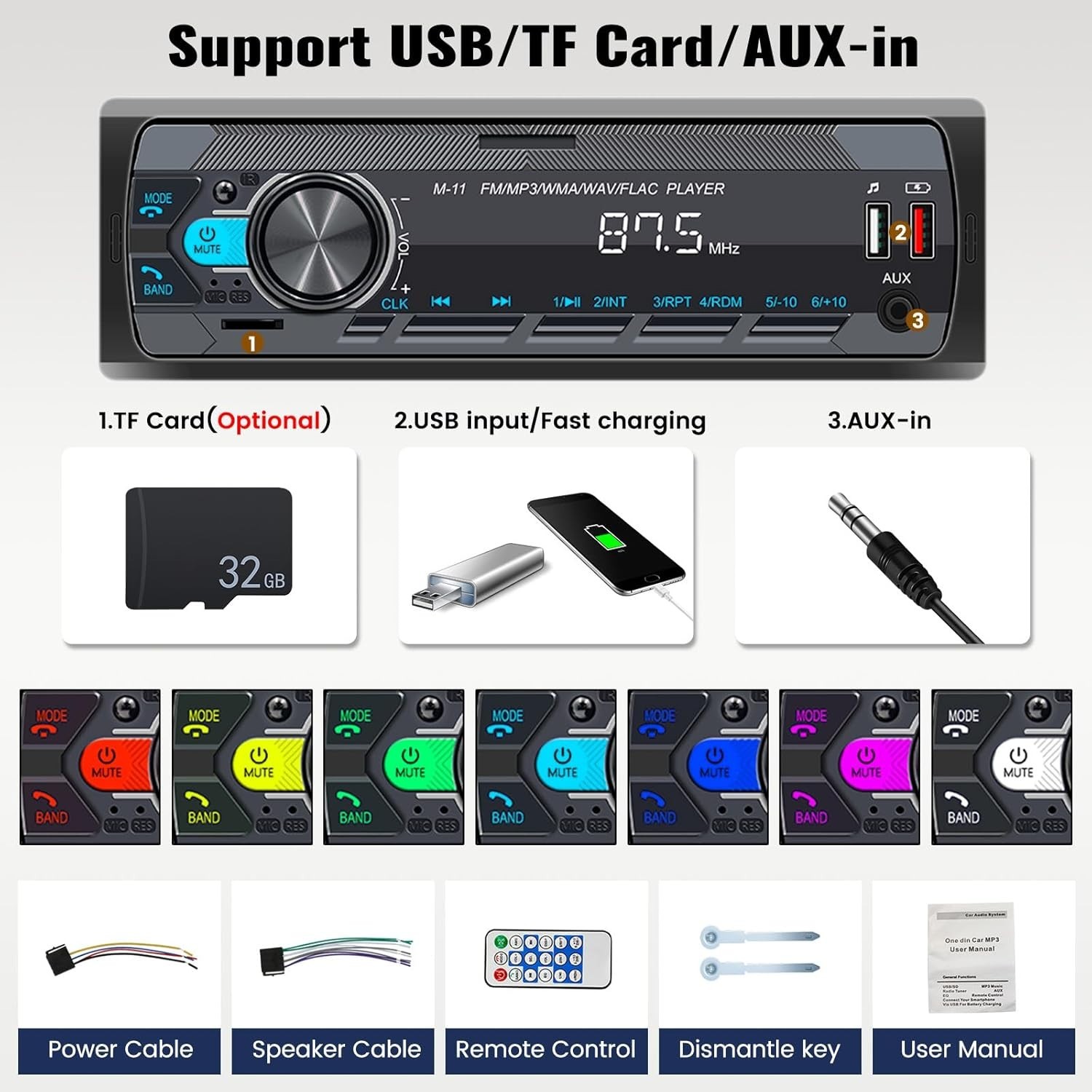Single Din Car Stereo Bluetooth 5.0 FM RDS MP3 USB AUX Voice Control