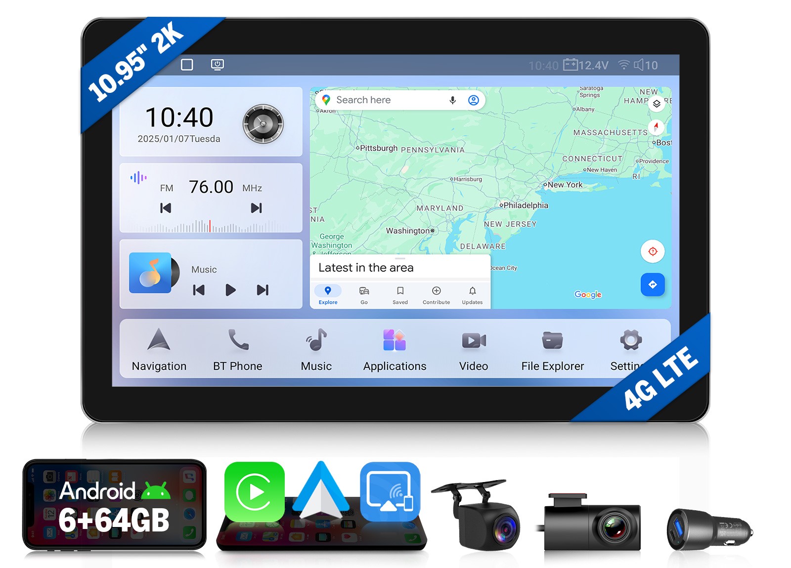 SD1X6S2 Android 13 10.95 inch 2K 6+64 8Core 1DIN Car Stereo Apple CarPlay DSP 4G