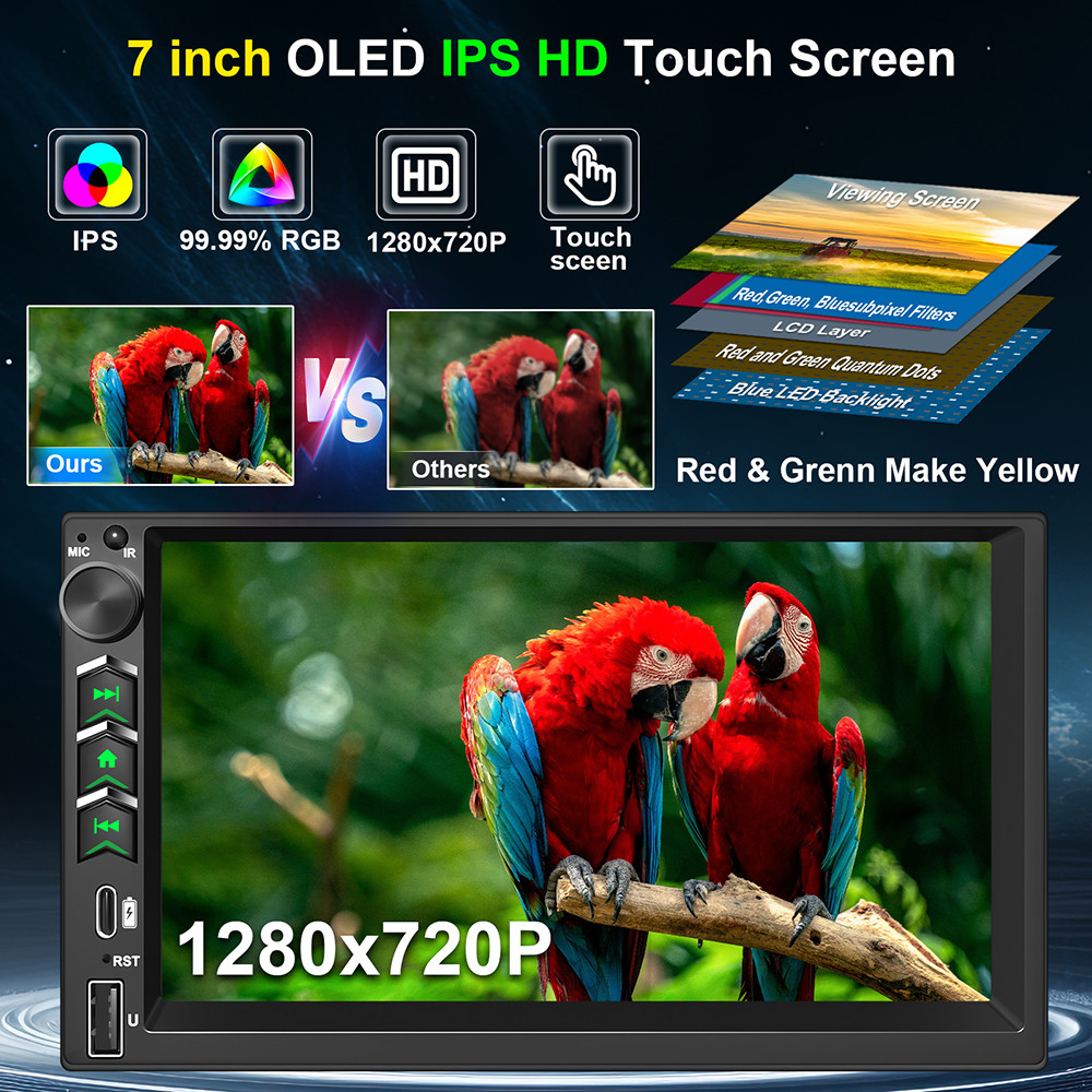 In-Dash 7″ QLED Double DIN CarPlay Android Auto GPS Car Stereo Radio DSP USB RDS