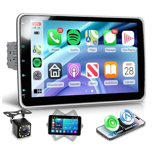 Single Din Car Stereo with Wireless A-pple 10 Inch with Adjustable Screen