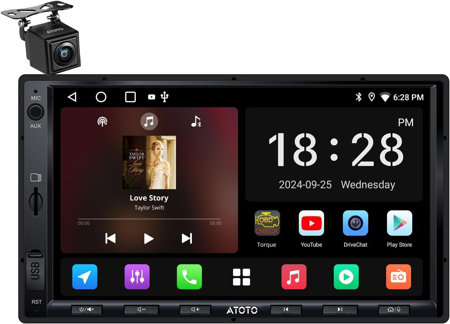 A5L 7 Inch Android Double DIN Car Stereo, Wireless Carplay & Android Auto, Wi-Fi