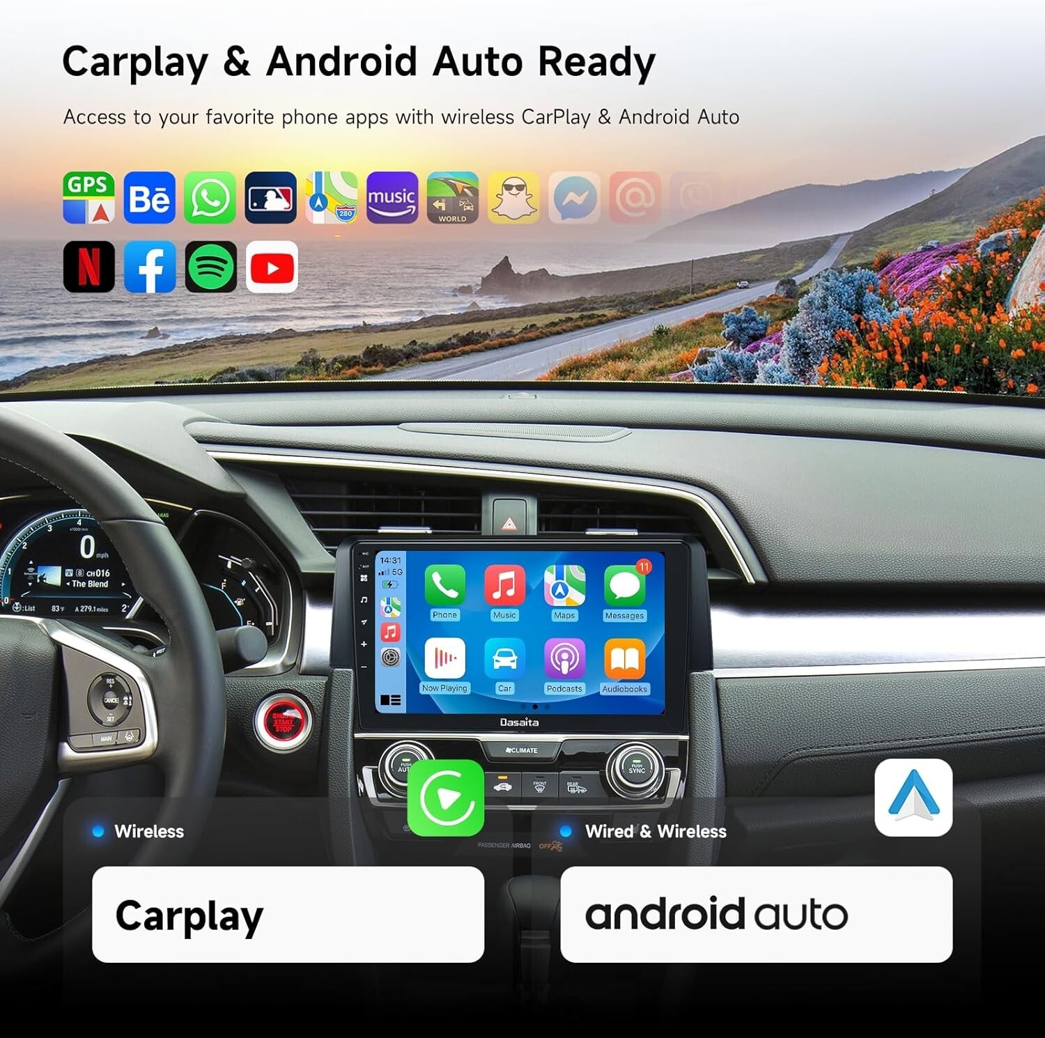Dasaita 9″ Car Stereo for Honda Civic 2015-2022 Apple Carplay 4G LTE DTS 4+64G