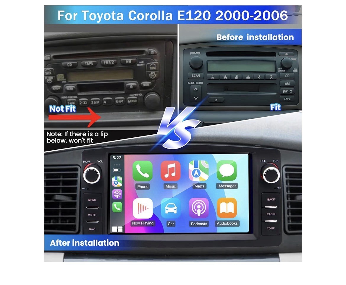 8 Core Android 14 Car Stereo Radio for Toyota Corolla E120 2000-2006, 4+64G 7″