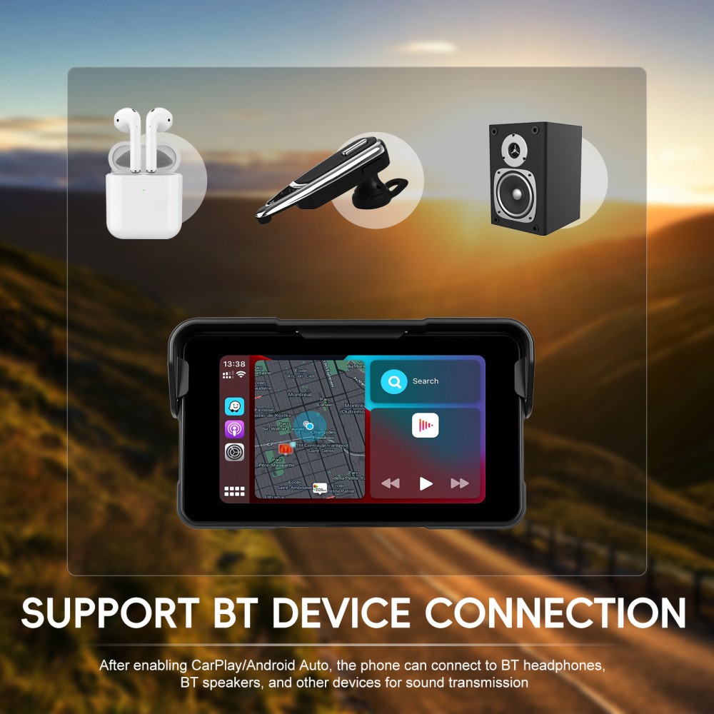 5″ Motorcycle Portable Wireless Apple Carplay Android Auto Waterproof Car Stereo
