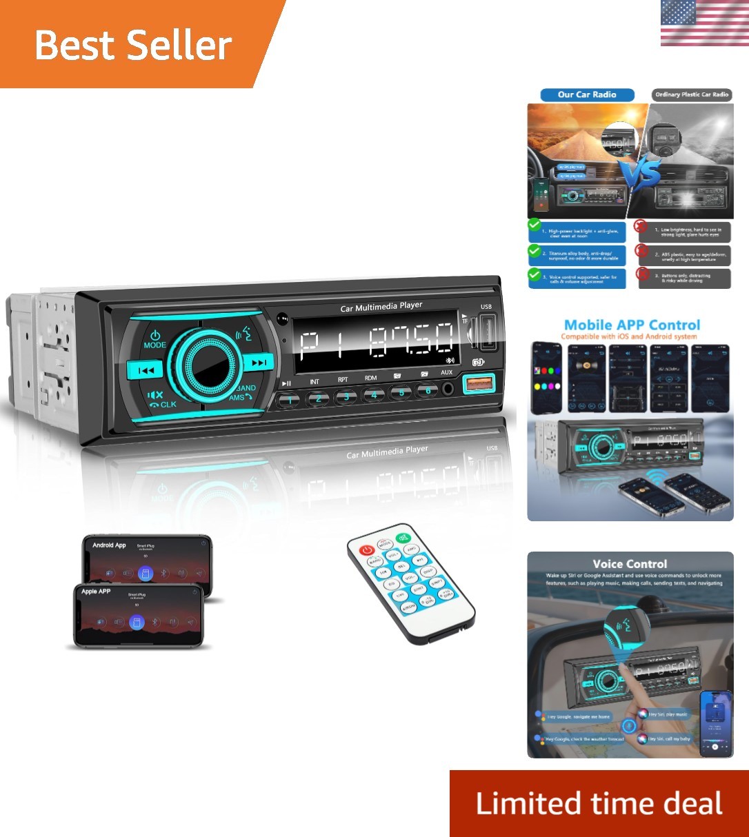 Multimedia Boat Stereo with FM Tuner, USB, RCA & Bluetooth Hands-Free Calling