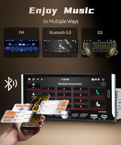 6.9-inch Single Din Car Stereo Wireless Carplay,1280X480P IPS Touch Screen Car
