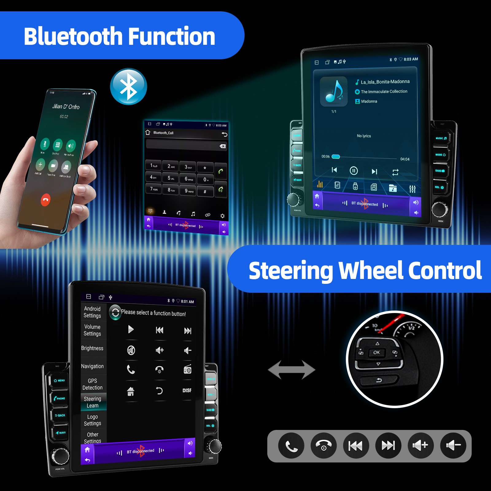 9.7″ 4+64GB Wireless Carplay Car Stereo Radio Double 2 Din Android GPS NAVI SWC