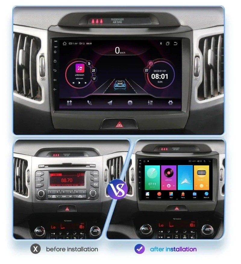 6+64GB Car Radio Stereo For Kia Sportage 2011-2015 Android 13 CarPlay GPS Navi