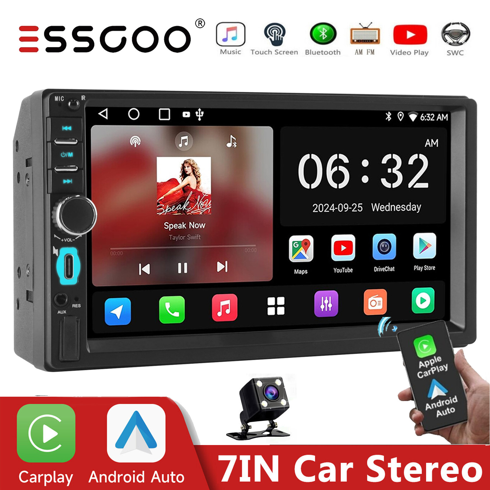 7 Inch Double 2 Din Car Stereo Radio For Apple CarPlay Android Auto Multimedia