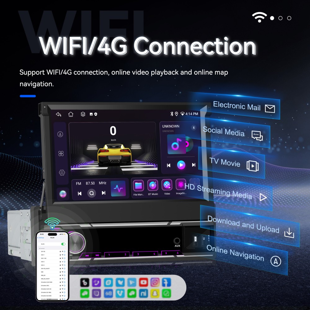 7″ 4G+64GB Car Stereo Radio 1 DIN CarPlay 8 Core Android 15 GPS Flip Out Screen
