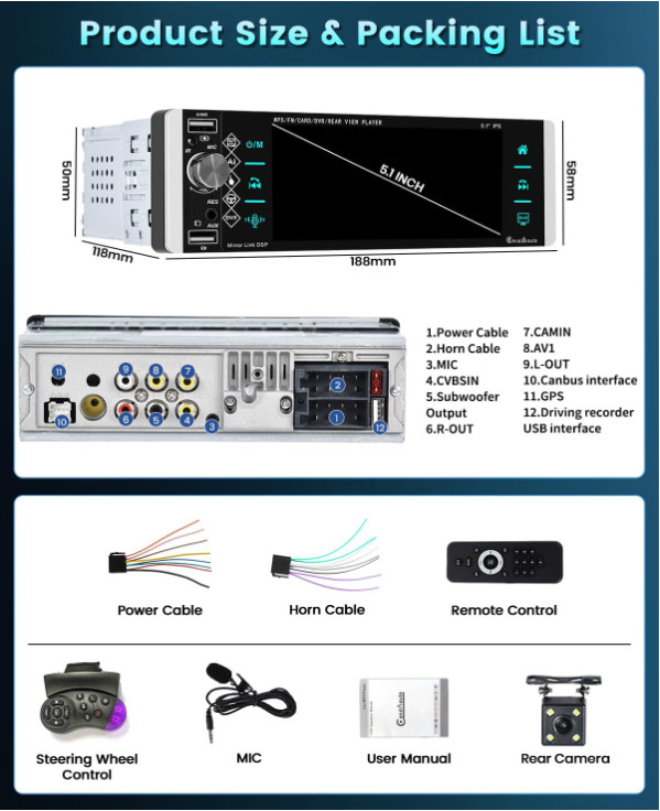 Estereo De Pantalla con Bluetooth Para Coche Carro Auto MP5 Player RCA/AUX/USB/T