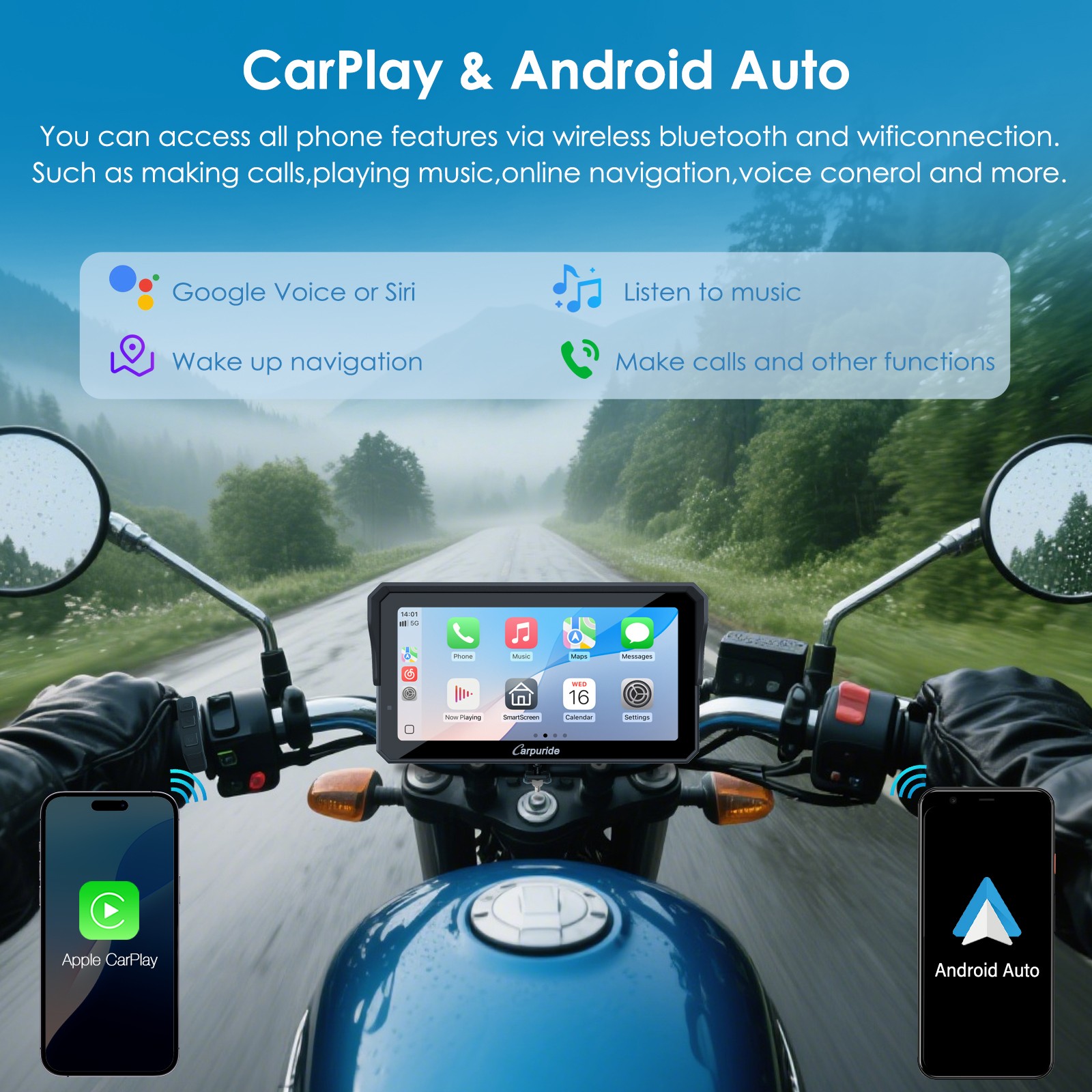 Carpuride W602SPro Moto TPMS Carplay Screen Wireless Android Auto Type-C Starter