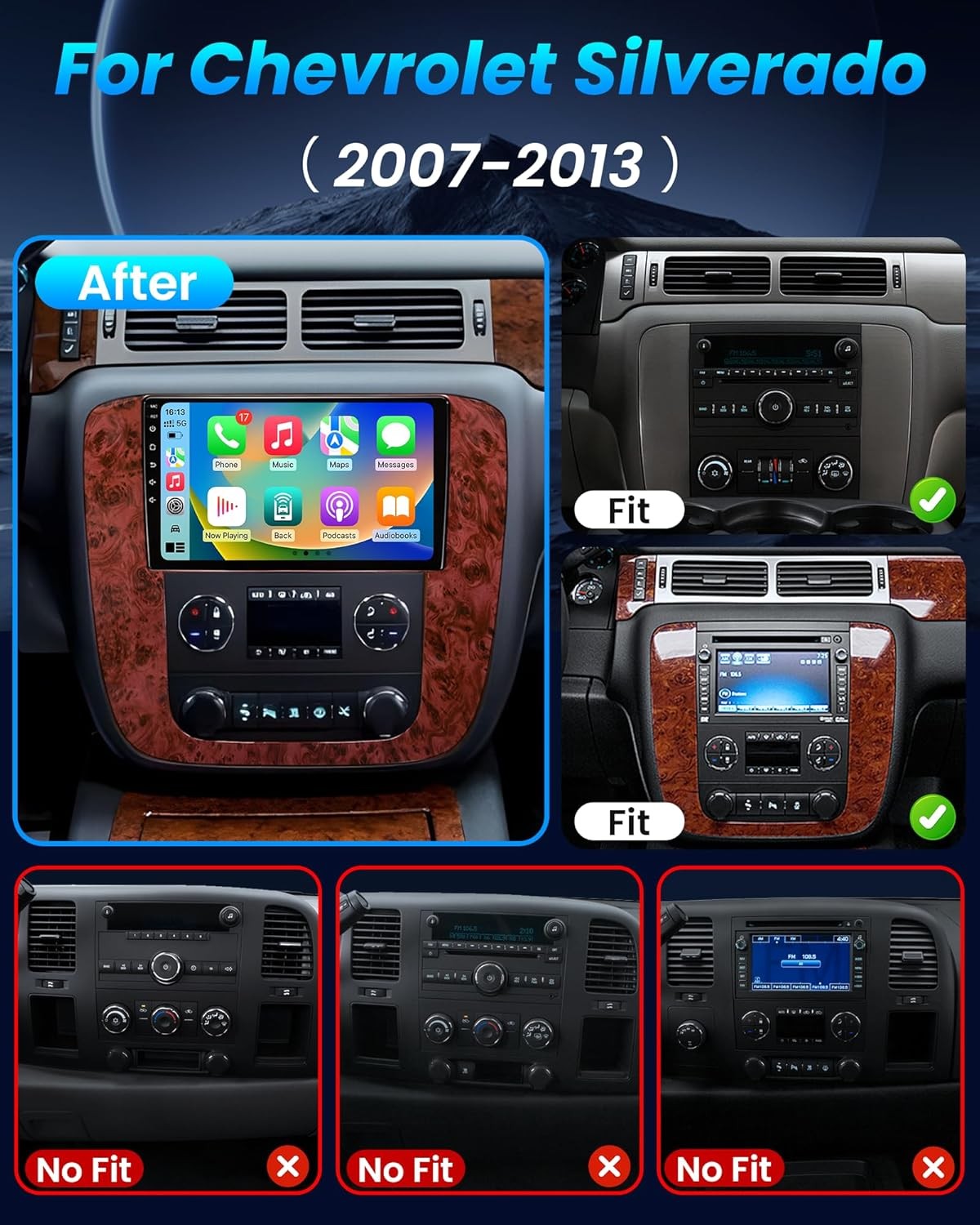 For 2007-2013 Chevy Silverado 1500 2500 GMC Android Car Radio CarPlay GPS Stereo