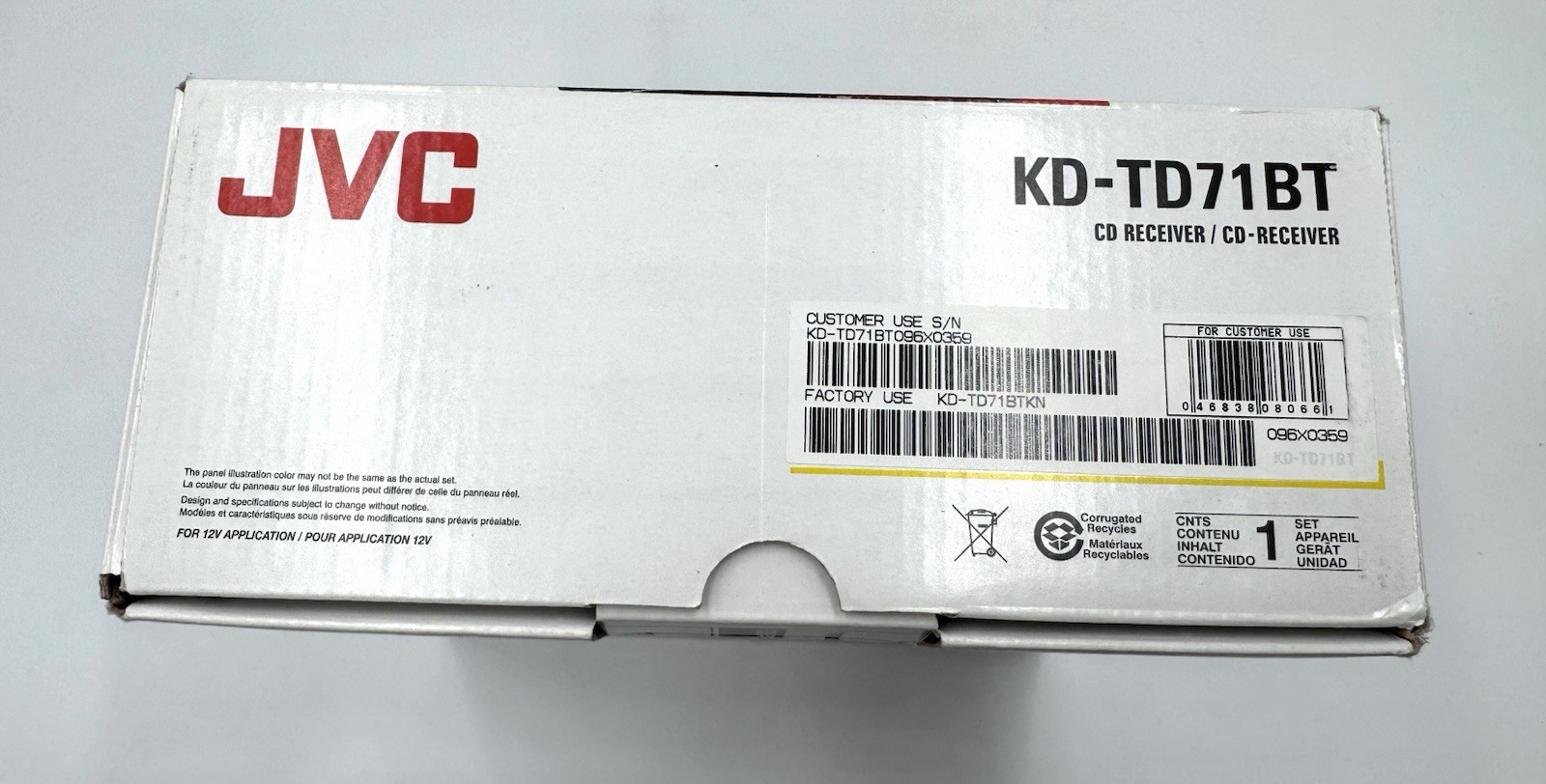 JVC KD-TD71BT CD Receiver for Car w/Bluetooth USB MP3 SiriusXM – OPEN BOX/UNUSED