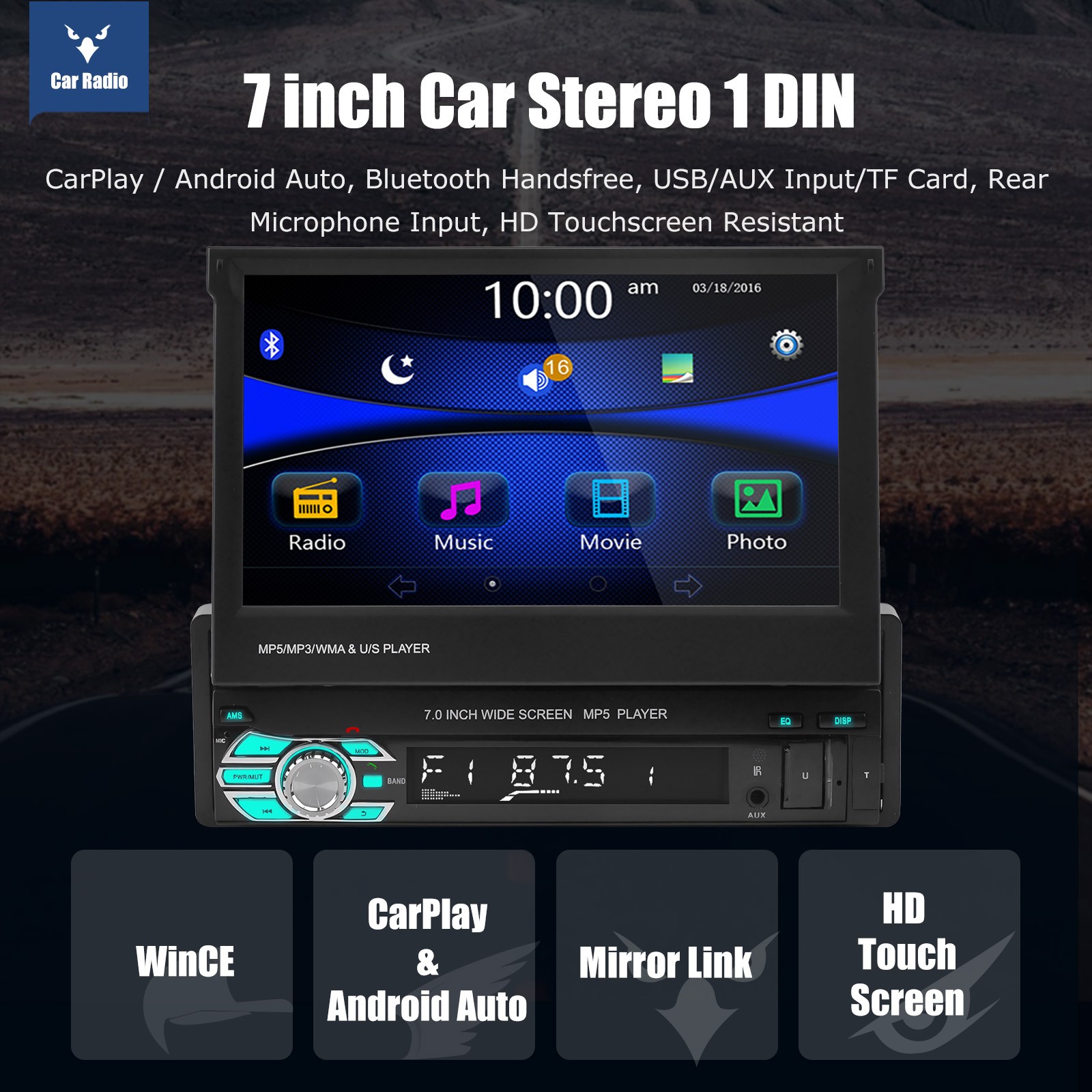 Bluetooth Car Stereo Radio Single Din Head Unit MP3 Player FM RDS USB SD AUX