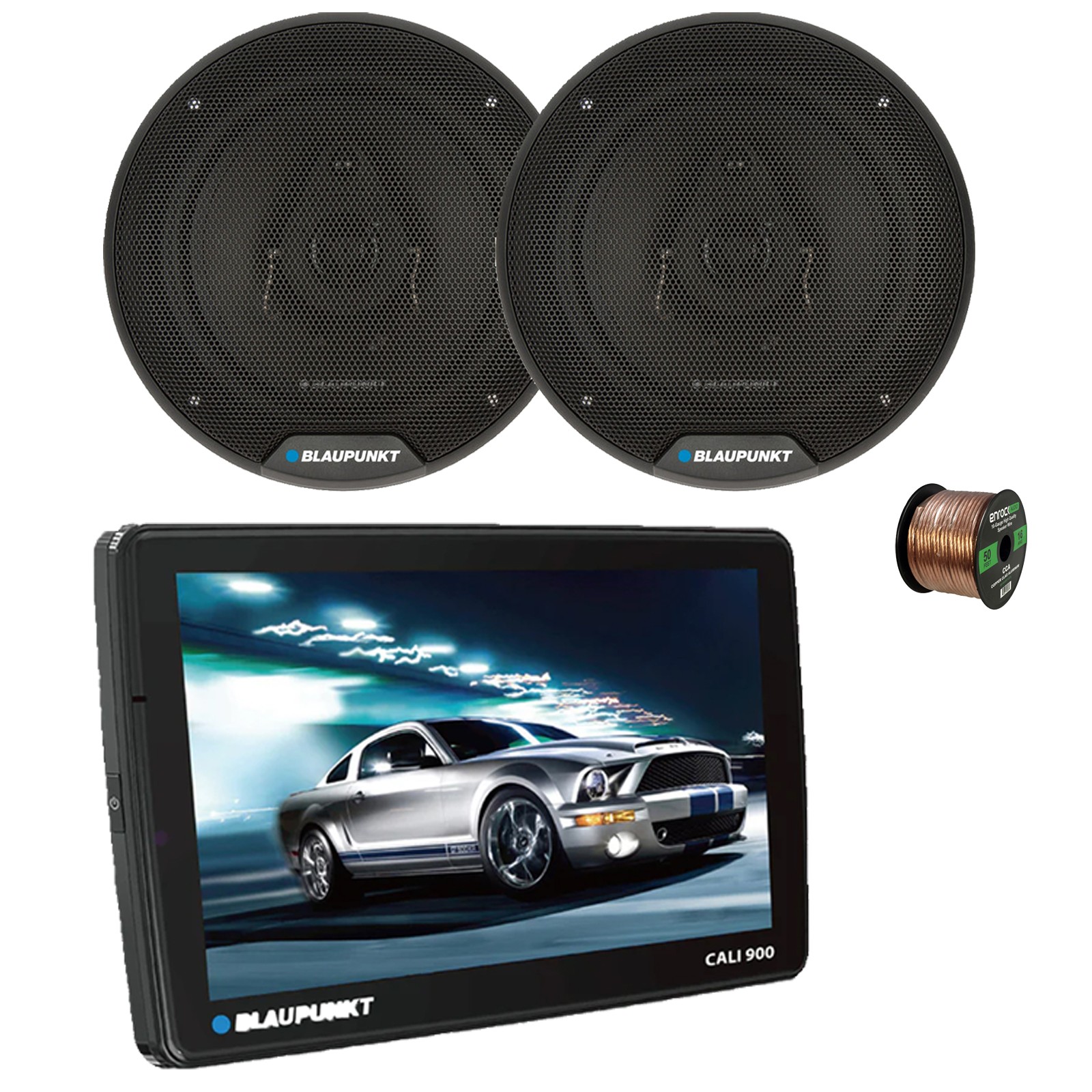 Blaupunkt CALI 900 9″ Touchscreen WiFi Receiver, 2x 6″ 40W Car Speakers, Wire